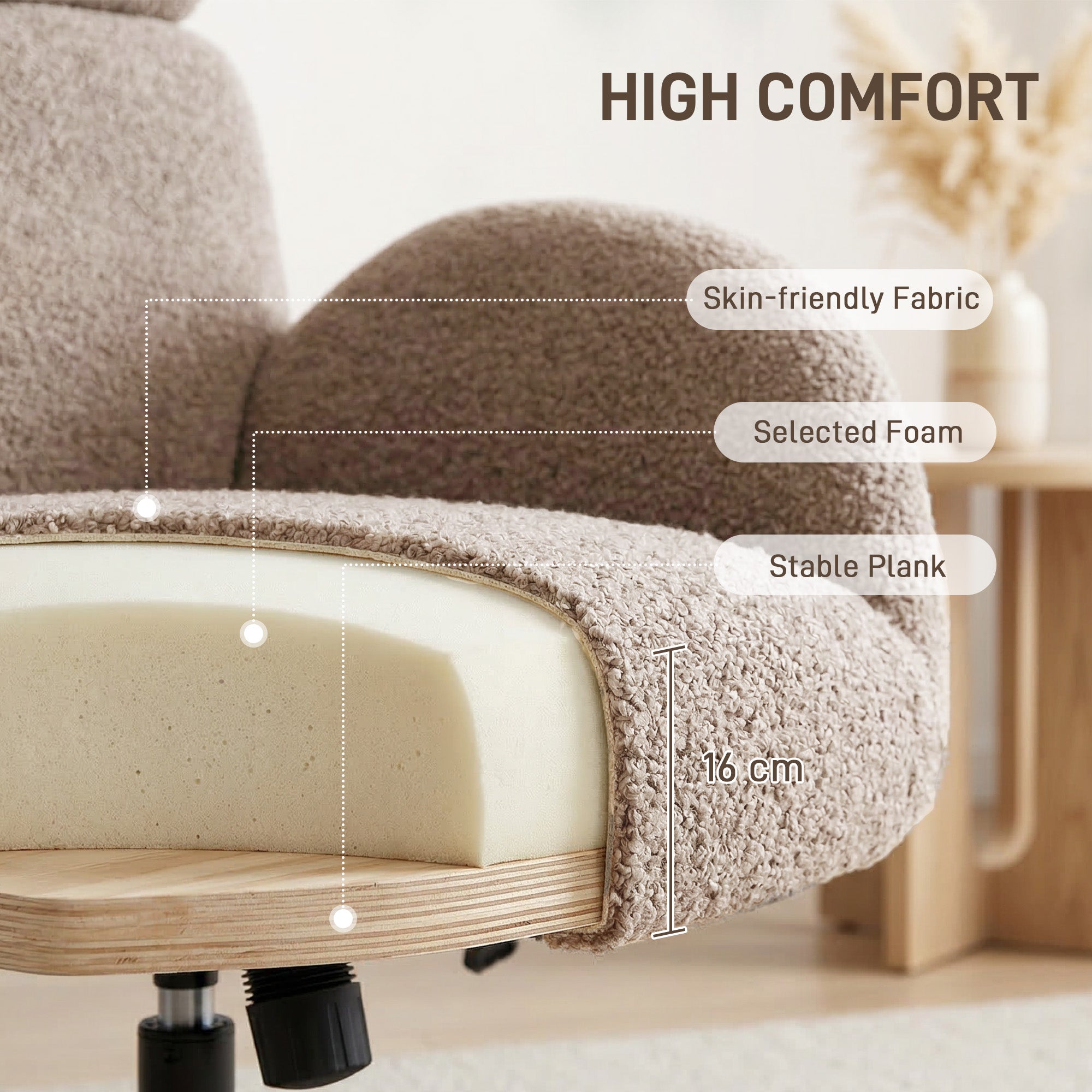 Swivel Armchair and Footstool Set, Raindrop Velvet Height Adjustable Accent Chair with Adjustable Headrest, Rocking Function, Wide Back, Modern Lounge Chair for Living Room, Light Brown