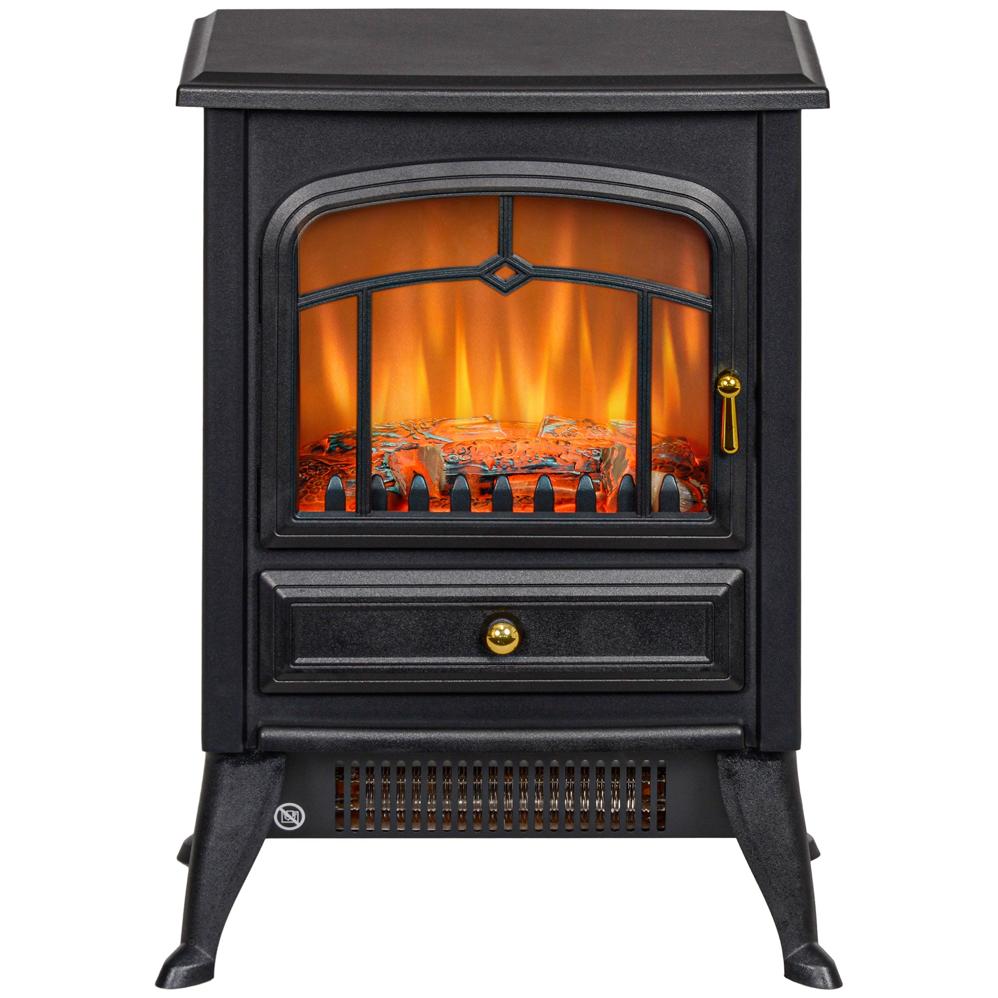 Electric Wood Stove 750W/1500W Freestanding Fireplace Heater with Realistic LED Flames Black