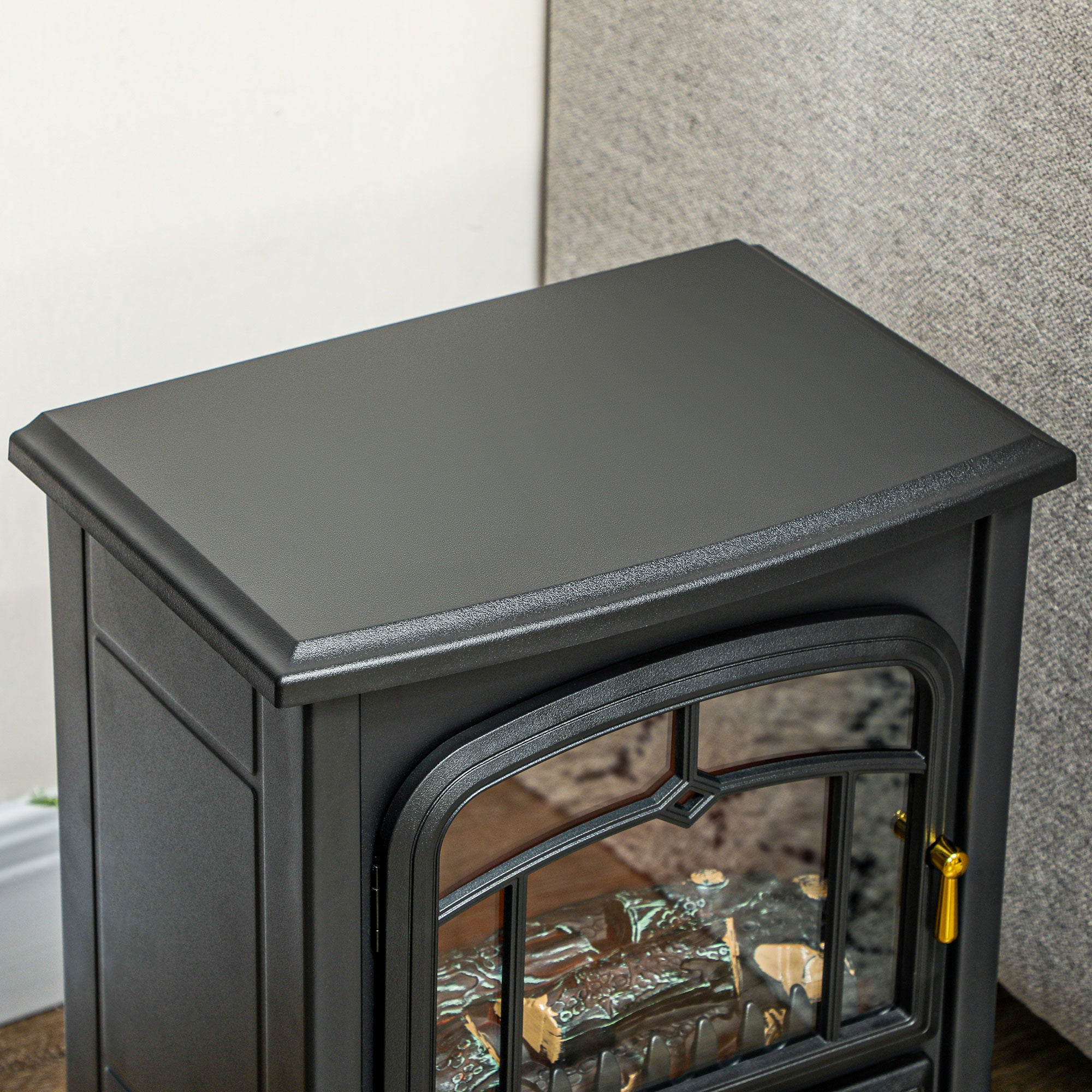 Electric Wood Stove 750W/1500W Freestanding Fireplace Heater with Realistic LED Flames Black