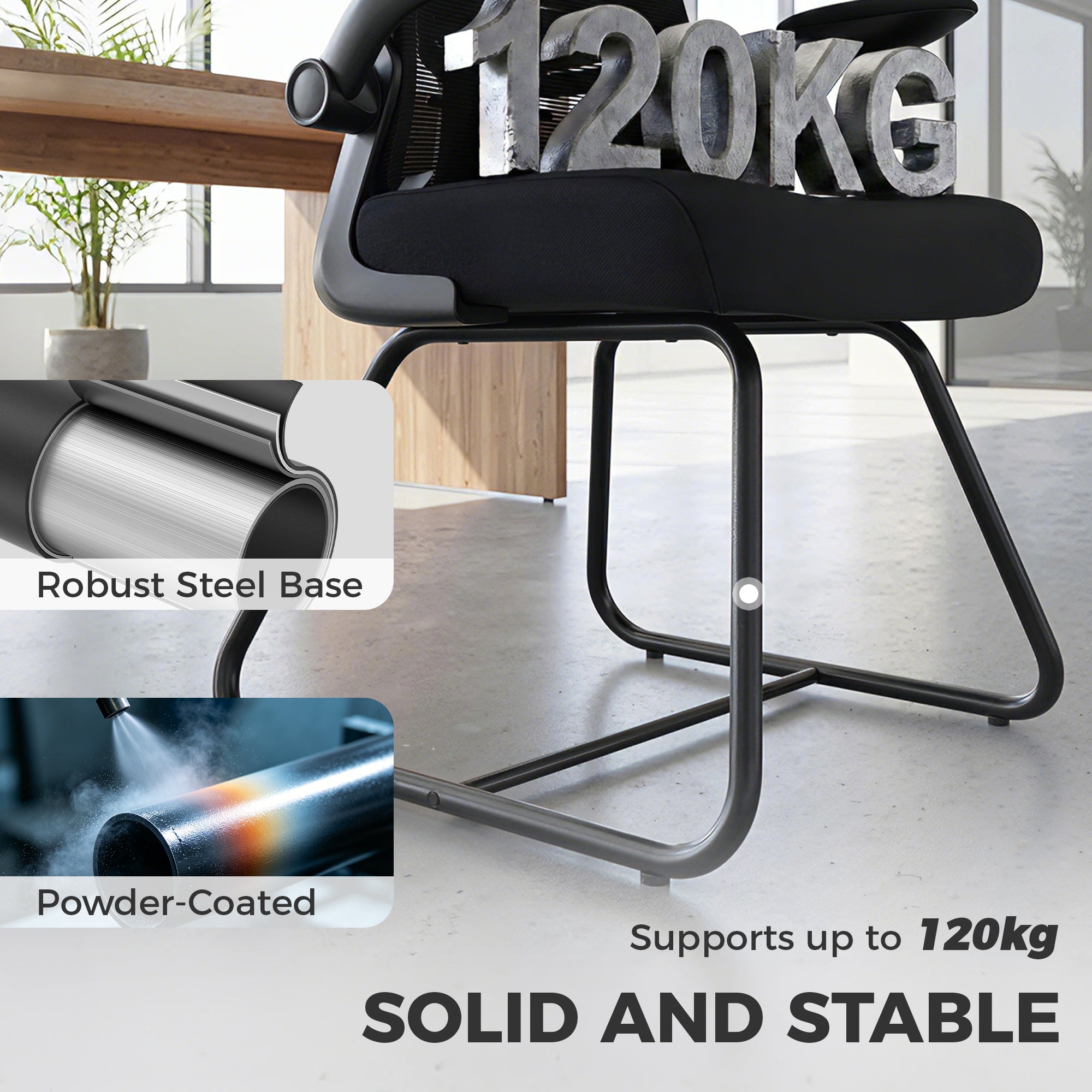 Reception Chair, Conference Meeting Office Chair with Flip-up Armrest, Mesh Backrest, Lumbar Support and Metal Base for Waiting Room Home Office, Black