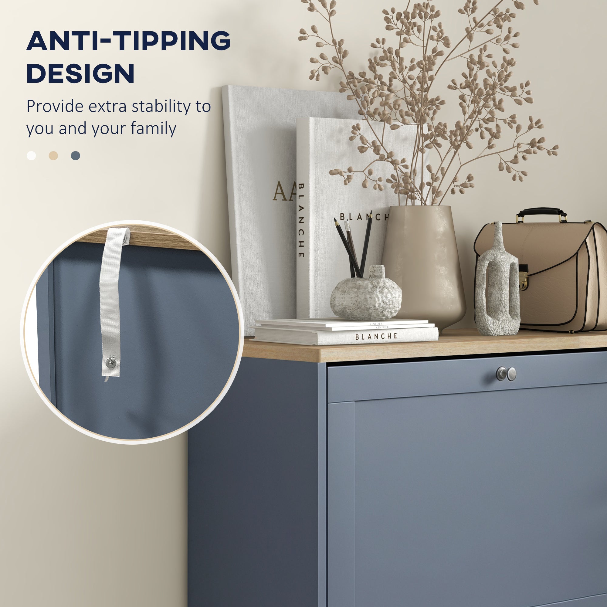 Modern Shoe Storage Cabinet with 3 Flip Drawers, Wooden Freestanding Shoe Cabinet with Adjustable Shelves, 12-18 Pairs, for Entryway, Hallway, Blue