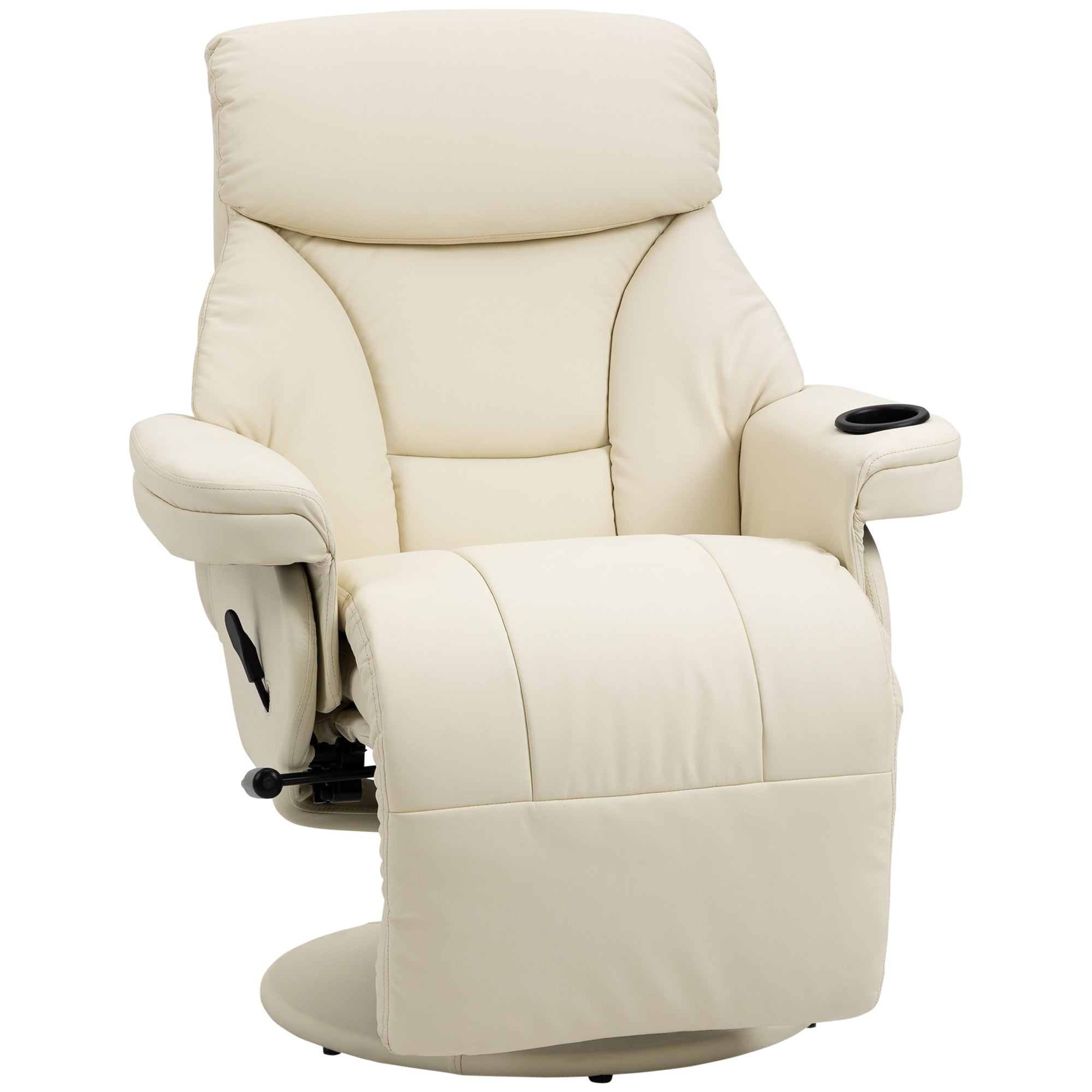 Manual Recliner Swivel Lounge Armchair with Footrest and Cup Holder Cream White