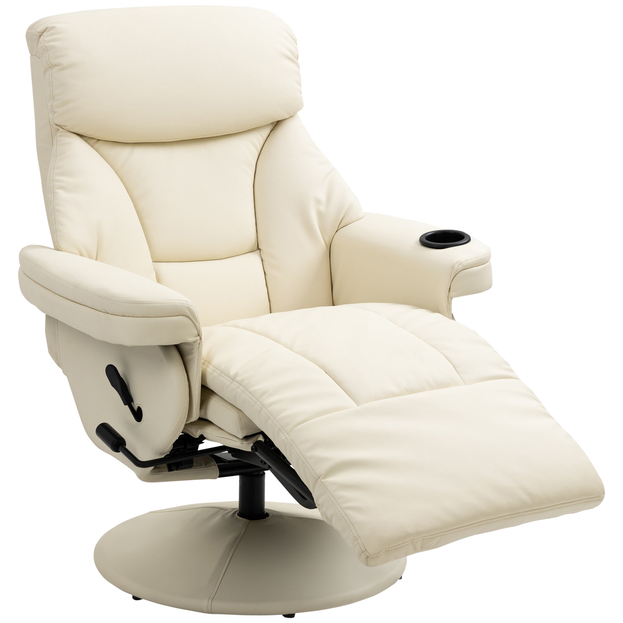 Manual Recliner Swivel Lounge Armchair with Footrest and Cup Holder Cream White