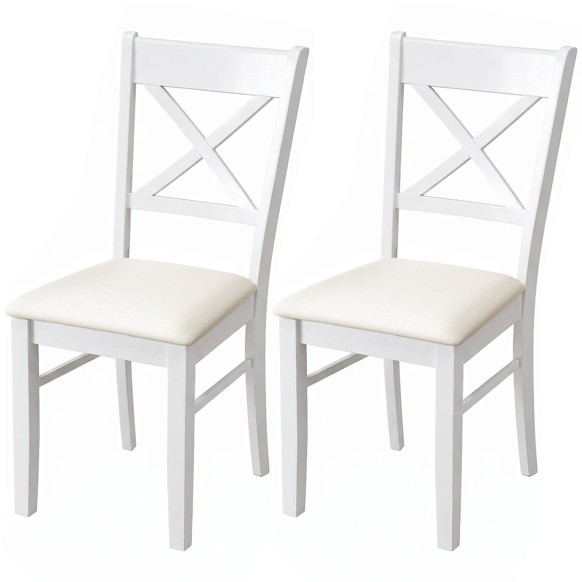 Dining Chairs Set of 2, Upholstered Kitchen Chairs with Rubberwood Frame, Padded Seat and X-Back for Living Room, Dining Room, Kitchen, White