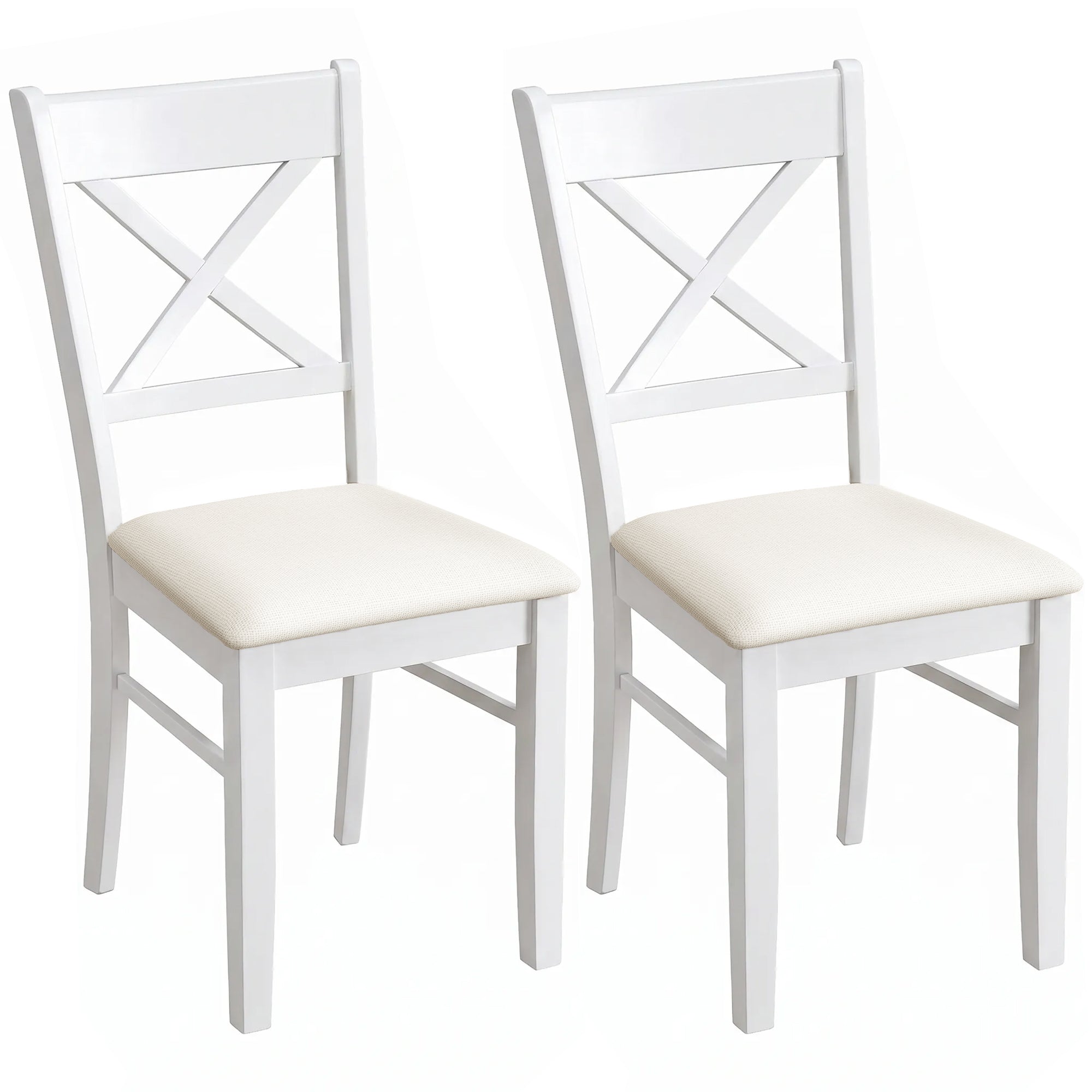 Dining Chairs Set of 2, Upholstered Kitchen Chairs with Rubberwood Frame, Padded Seat and X-Back for Living Room, Dining Room, Kitchen, White
