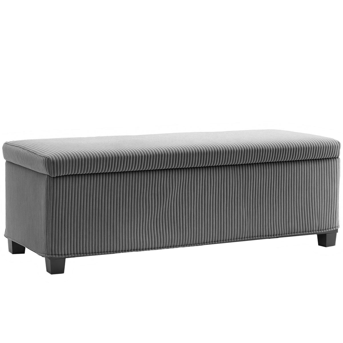 Storage Ottoman Bench, Corduroy Bedroom Bench with Storage, Removable Lid, Legs, 44 Inches Foot Stool for Living Room, Bedroom, Entryway, Grey