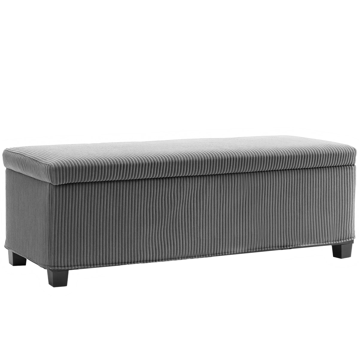 Storage Ottoman Bench, Corduroy Bedroom Bench with Storage, Removable Lid, Legs, 44 Inches Foot Stool for Living Room, Bedroom, Entryway, Grey