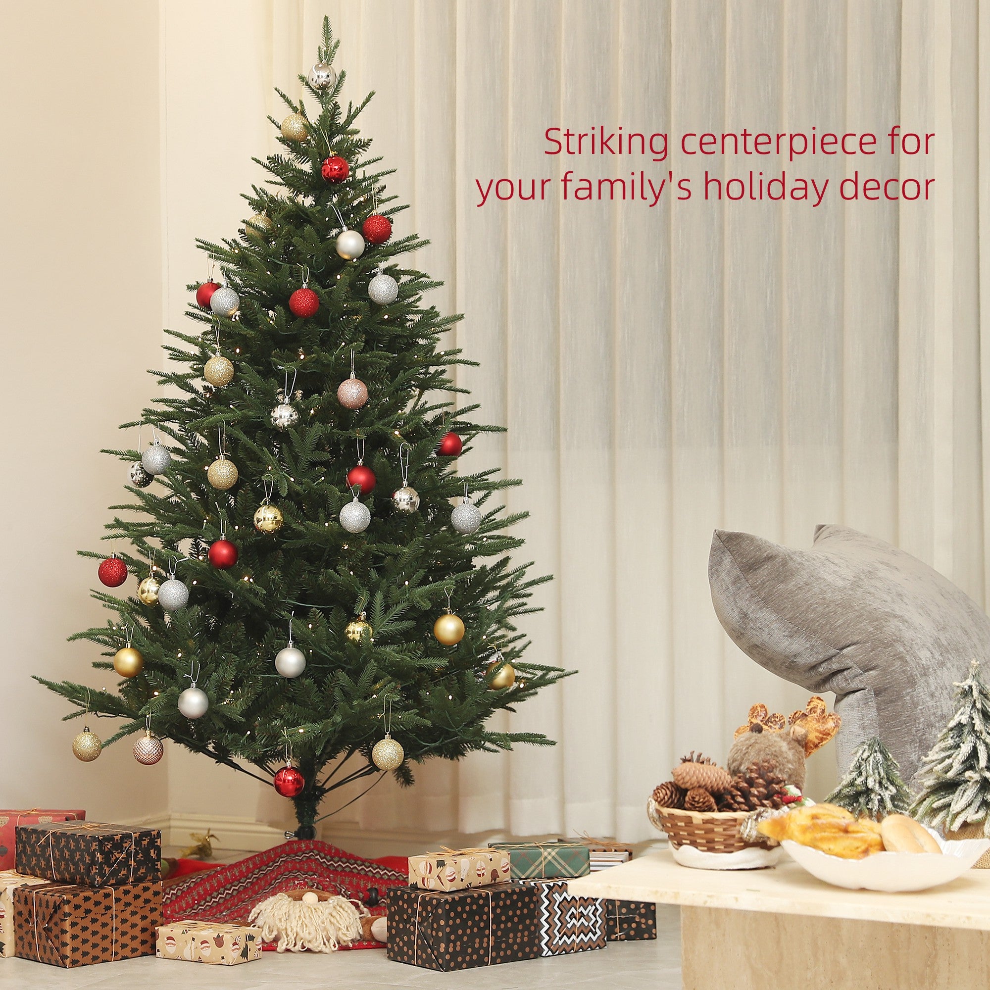 6ft Prelit Christmas Tree with 1022 Tips, Warm White LED Lights and Metal Base, Hinged Artificial Xmas Tree, Automatic Open, Green