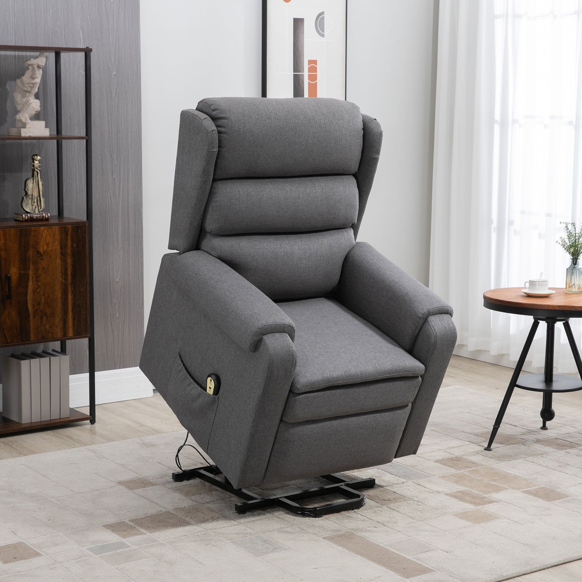 HOMCOM Power Lift Recliner Chair for Elderly, Fabric Electric Stand-Up Sofa, Heavy-Duty Reclining Chair with Pockets for Living Room, Dark Grey