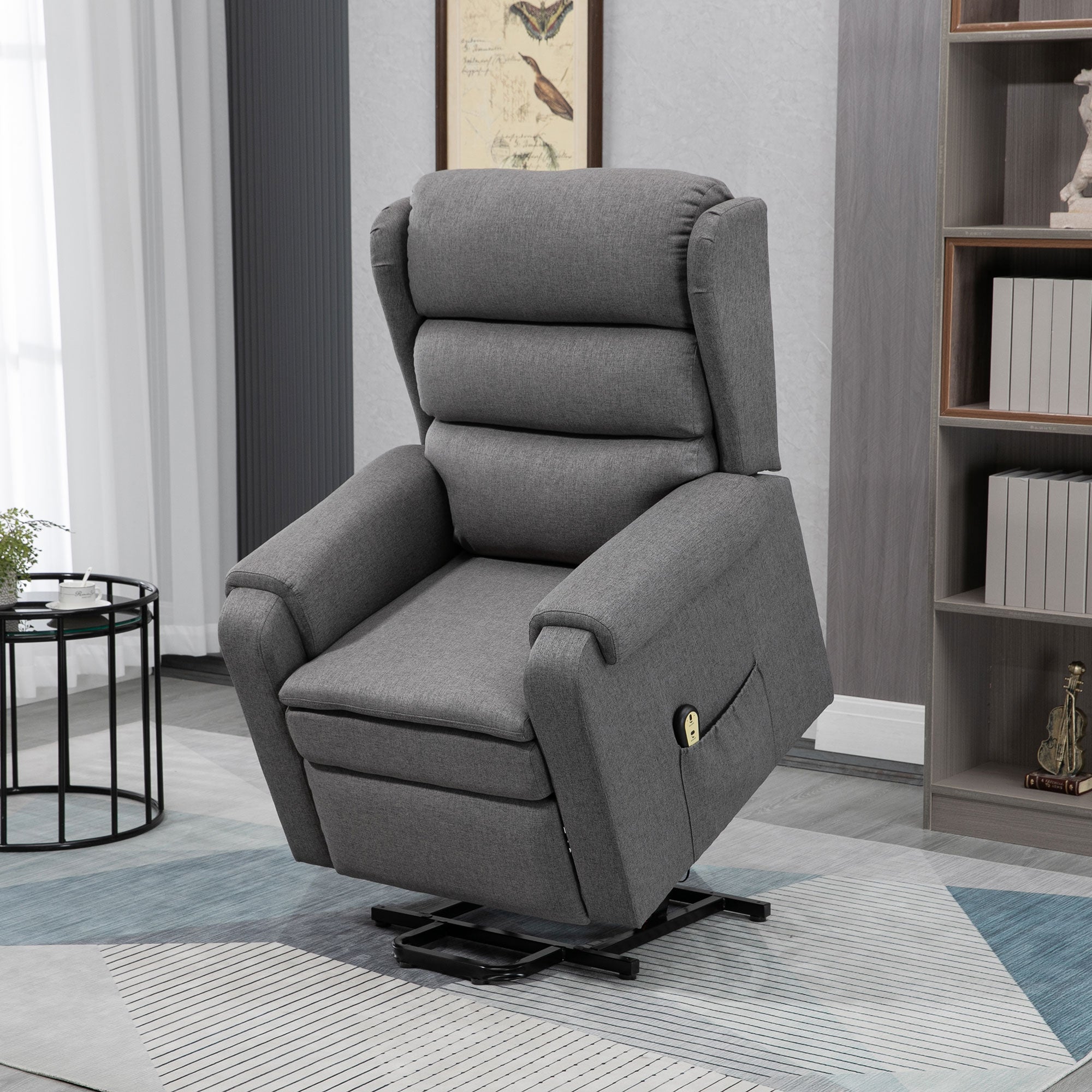 HOMCOM Power Lift Recliner Chair for Elderly, Fabric Electric Stand-Up Sofa, Heavy-Duty Reclining Chair with Pockets for Living Room, Dark Grey