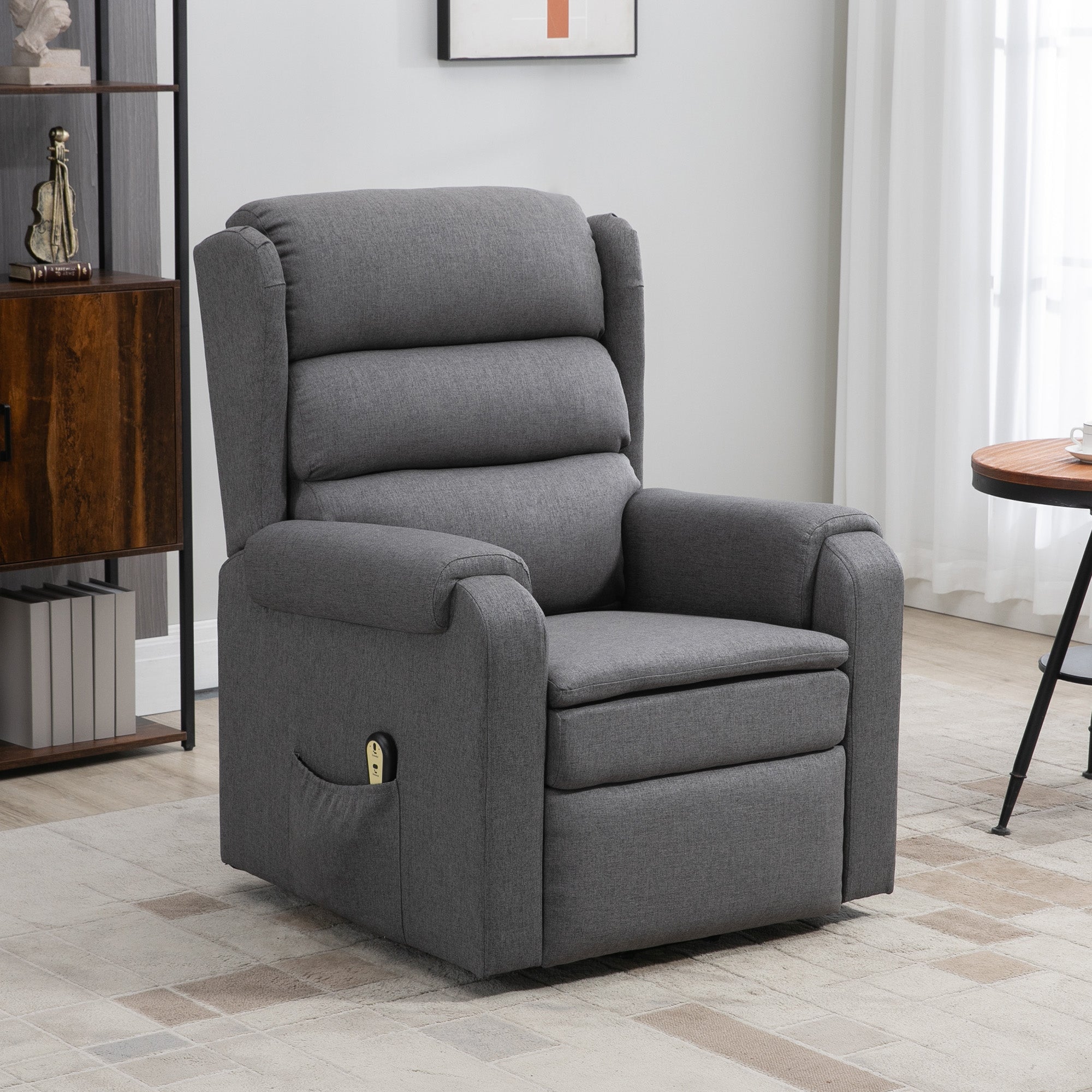 HOMCOM Power Lift Recliner Chair for Elderly, Fabric Electric Stand-Up Sofa, Heavy-Duty Reclining Chair with Pockets for Living Room, Dark Grey