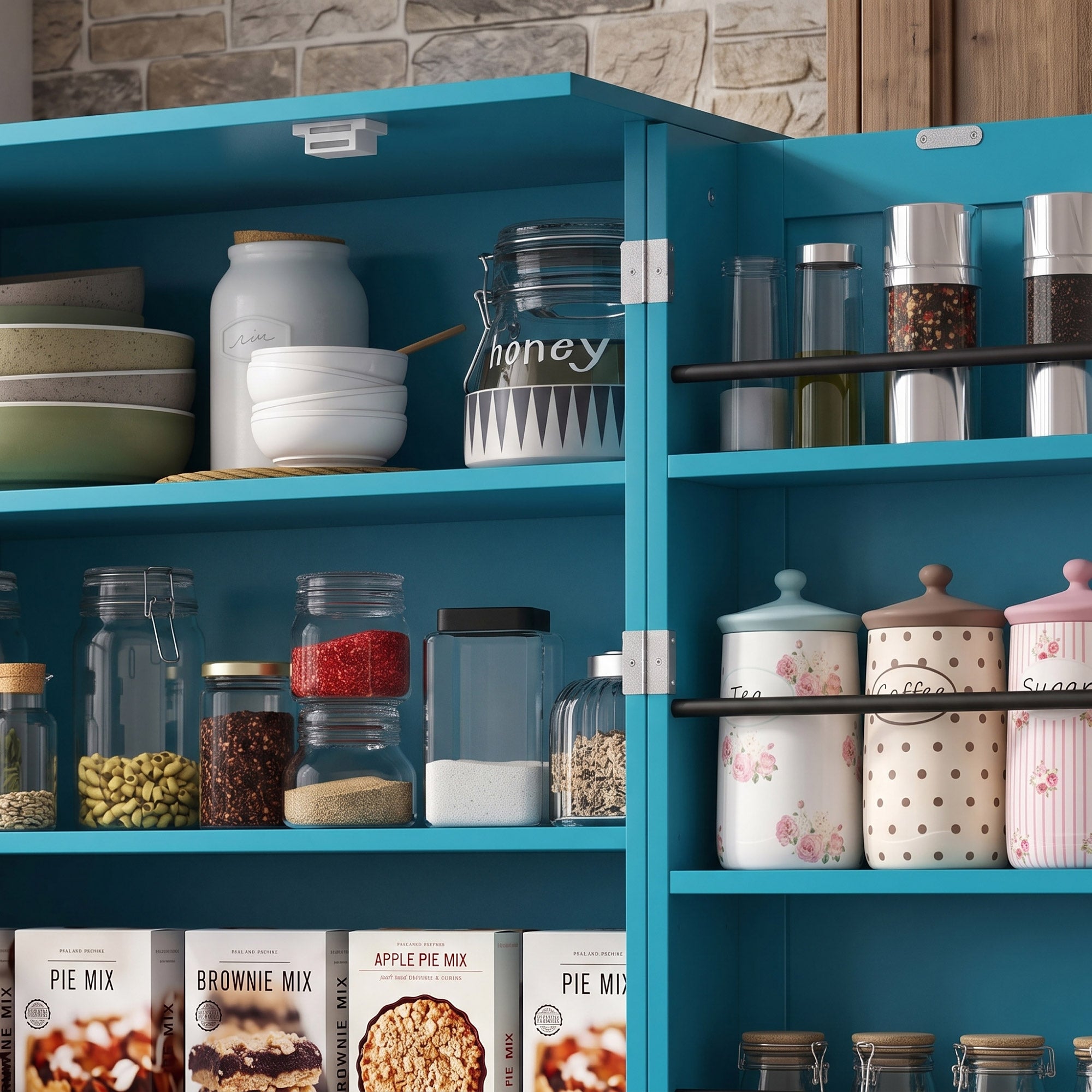Order Pantry 2-Piece Cabinet Set with 41" and 65" Kitchen Storage Cabinets，Blue