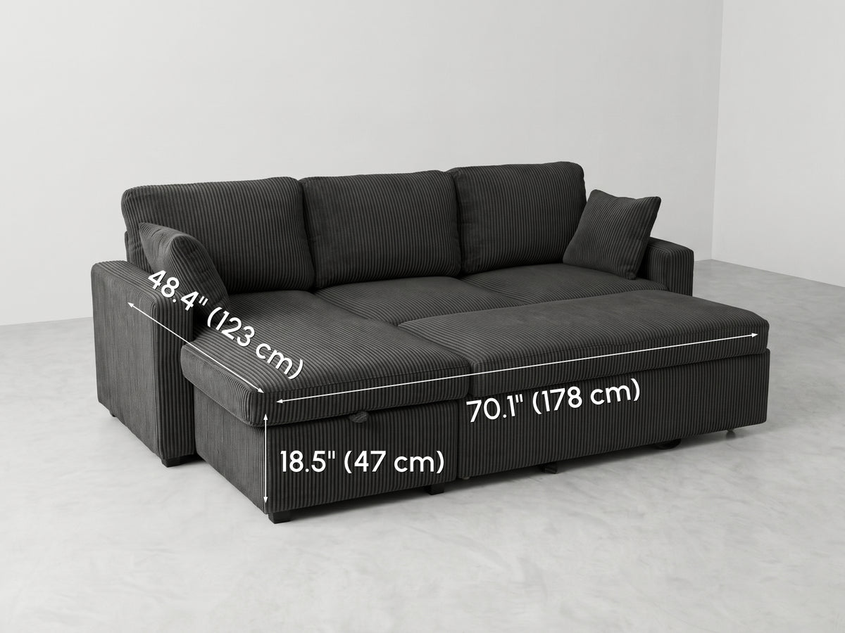 FlexLiving 81" L-Shaped Reversible Storage Sleeper Sectional, Dark Grey