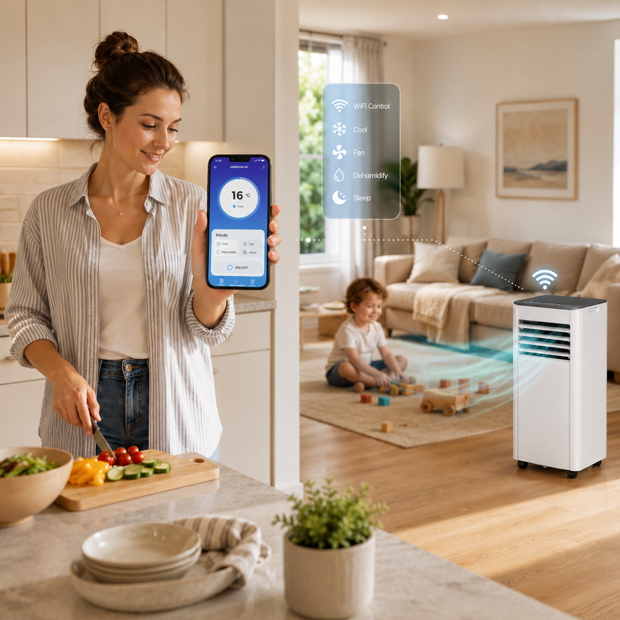 SmartCool 4-in-1 Portable AC with WiFi, 9000 BTU & Energy Saving for Room up to 28 m2