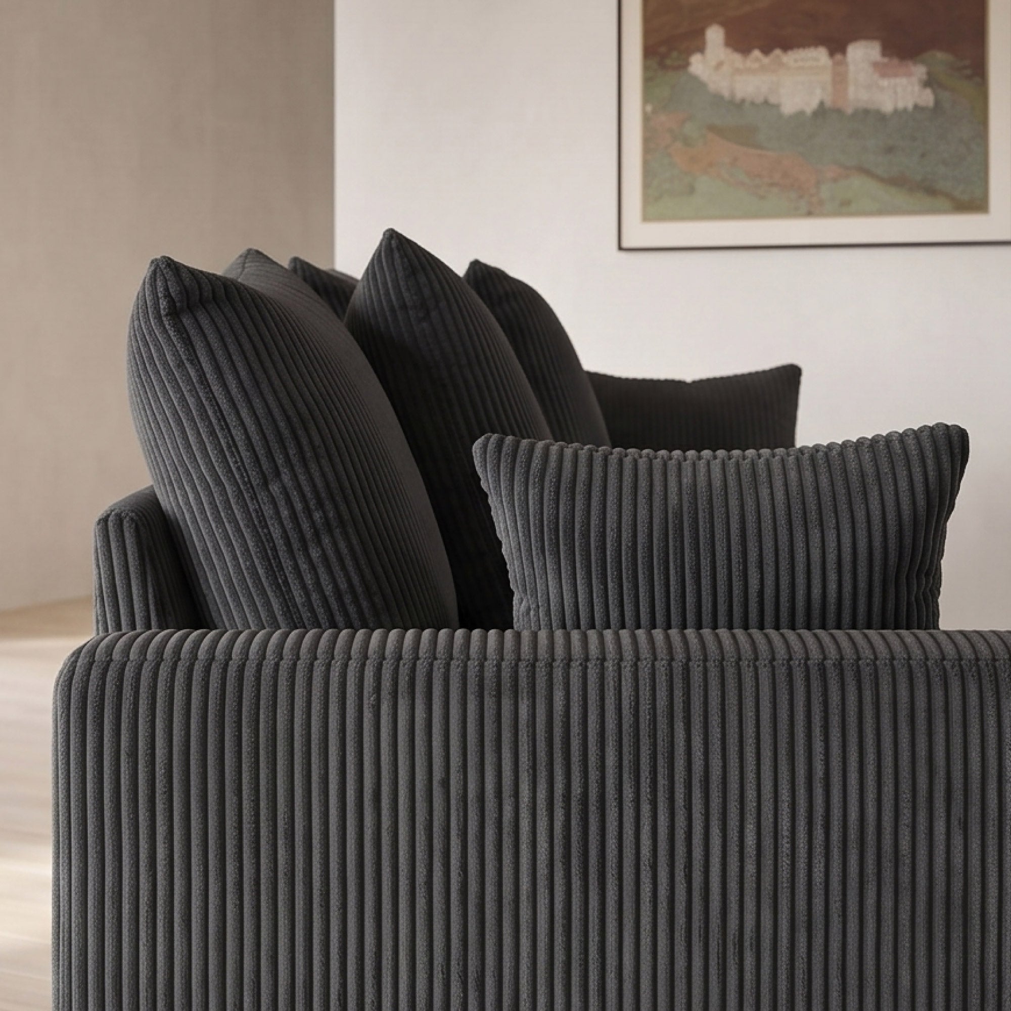FlexLiving 83.5" Straight Sofa with Curved Arms & 3 Seat, Dark Grey