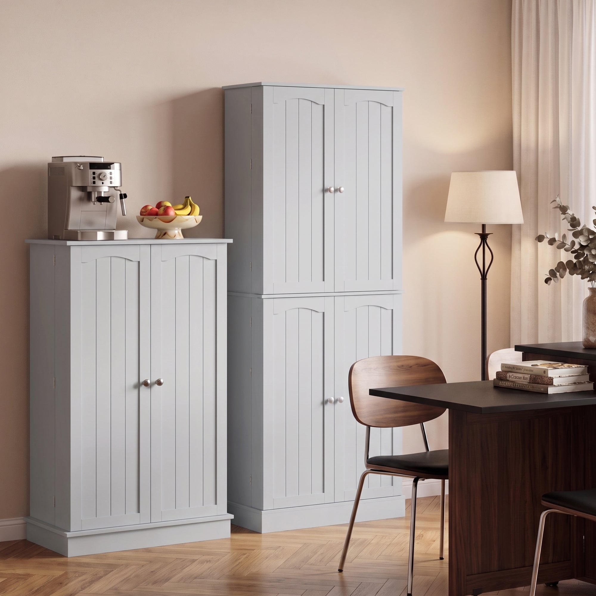 Order Pantry 2-Piece Cabinet Set with 41" and 65" Kitchen Storage Cabinets，Grey
