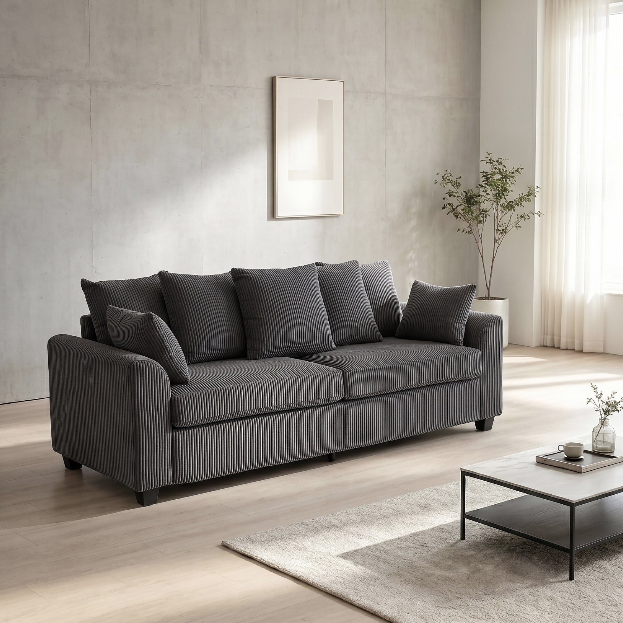 FlexLiving 83.5" Straight Sofa with Curved Arms & 3 Seat, Dark Grey