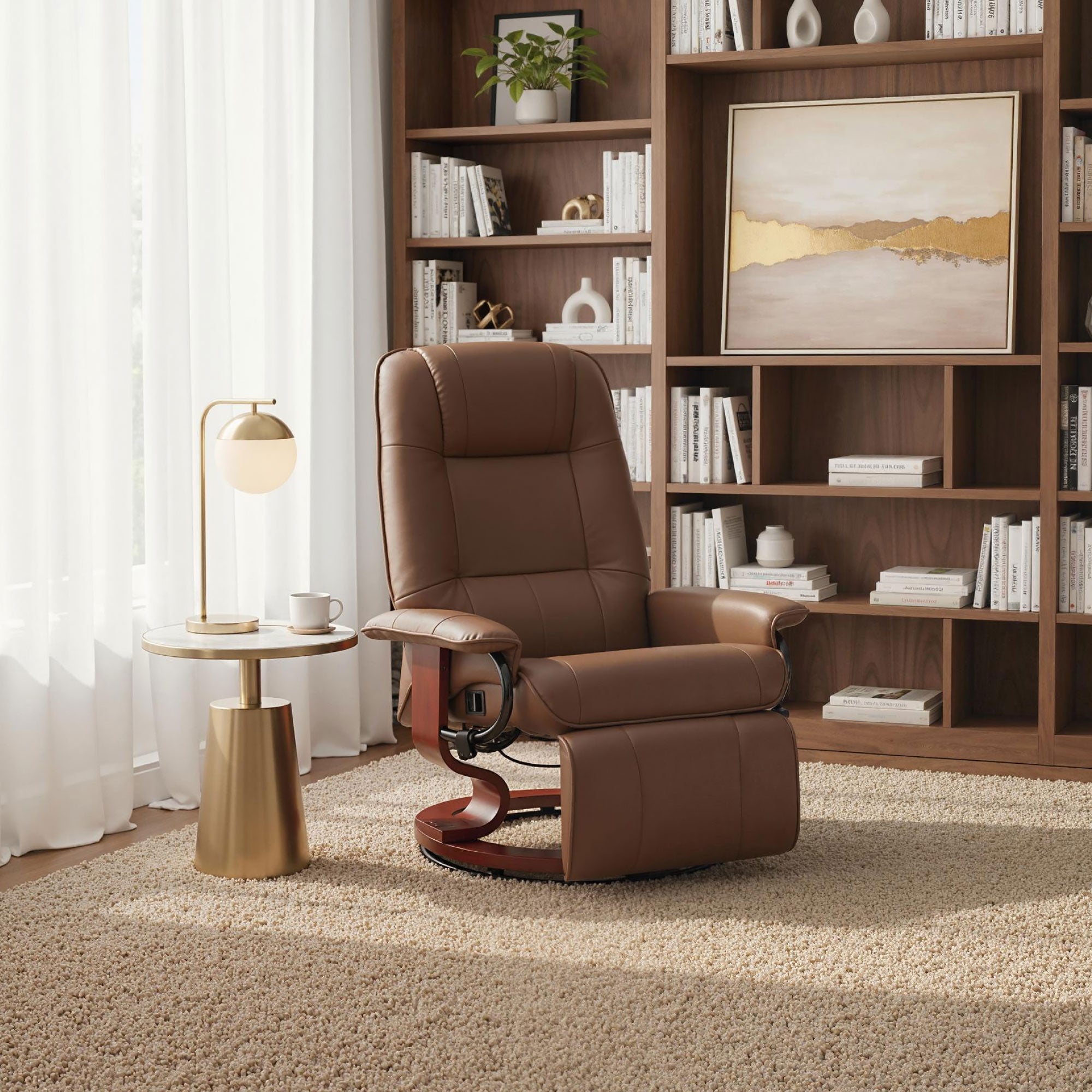 EaseRest Faux Leather Recliner Chair, Swivel Recliner w/ Footrest, Armrest & Wood Base, Brown - HOMCOM