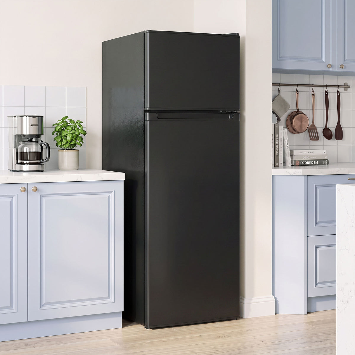 7.7 Cu. Ft. Mini Fridge with Freezer, Double Door Compact Refrigerator with Adjustable Thermostat, Reversible Door, Removable Glass Shelves, Small Refrigerator for Bedroom, Office, Dorm