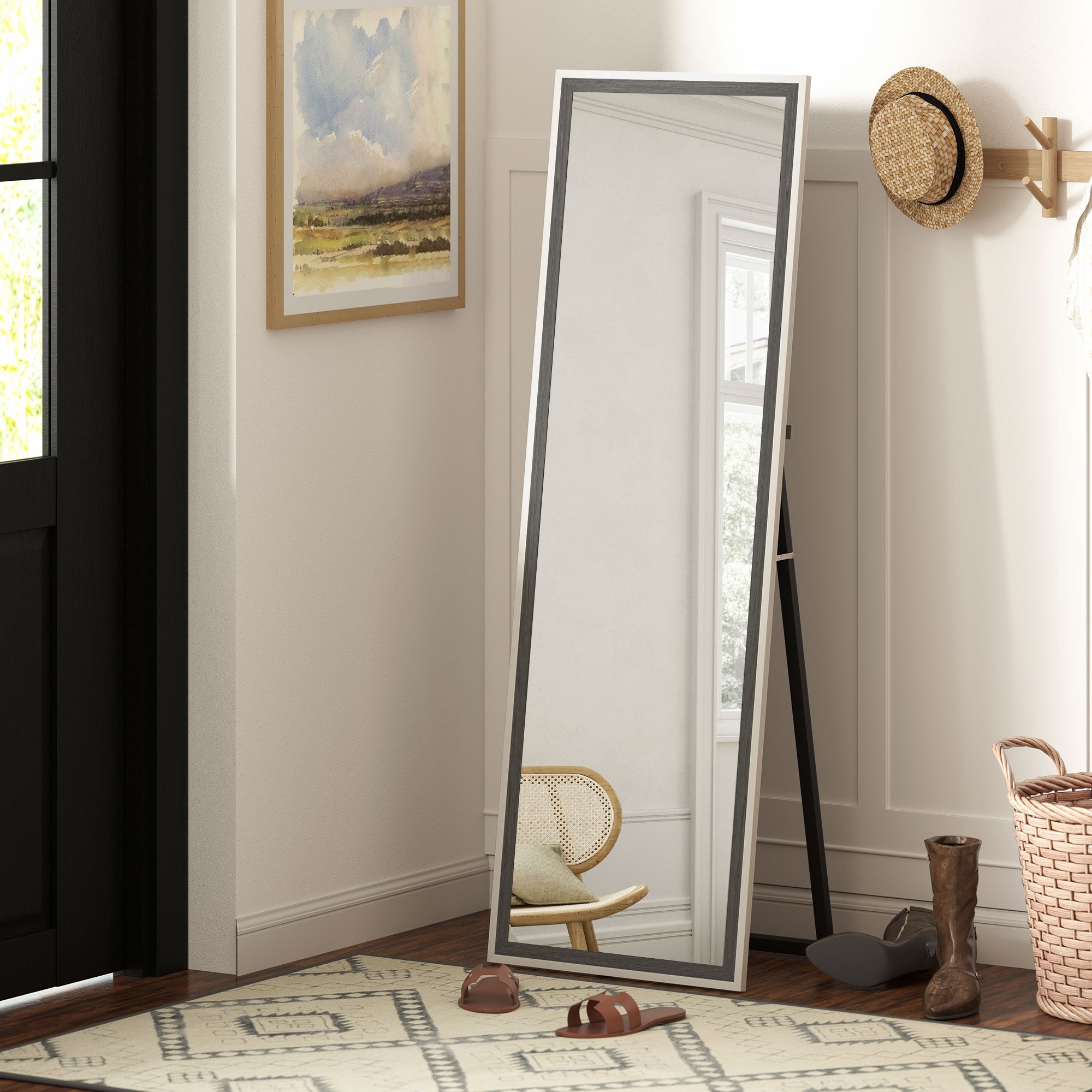 HOMCOM Full Length Mirror, 64" x 21" Full Body Mirror with Frame, Free Standing, Leaning or Wall Mirror for Bedroom, Living Room, Grey Wood Grain