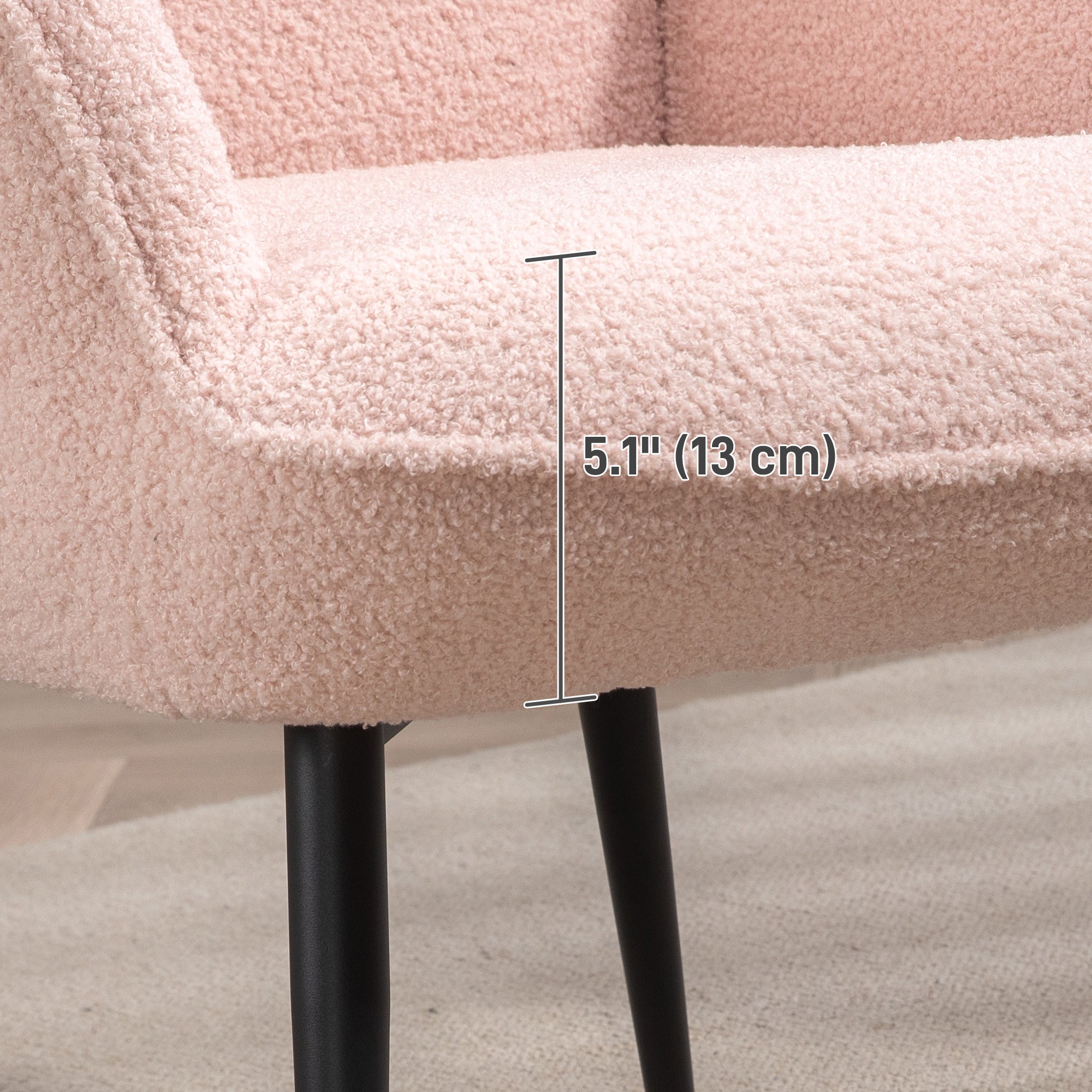 HOMCOM Modern Sherpa Boucle Accent Chair, Upholstered Wingback Armchair, Fluffy Vanity Chair for Living Room, Bedroom, Reading Room, Pink