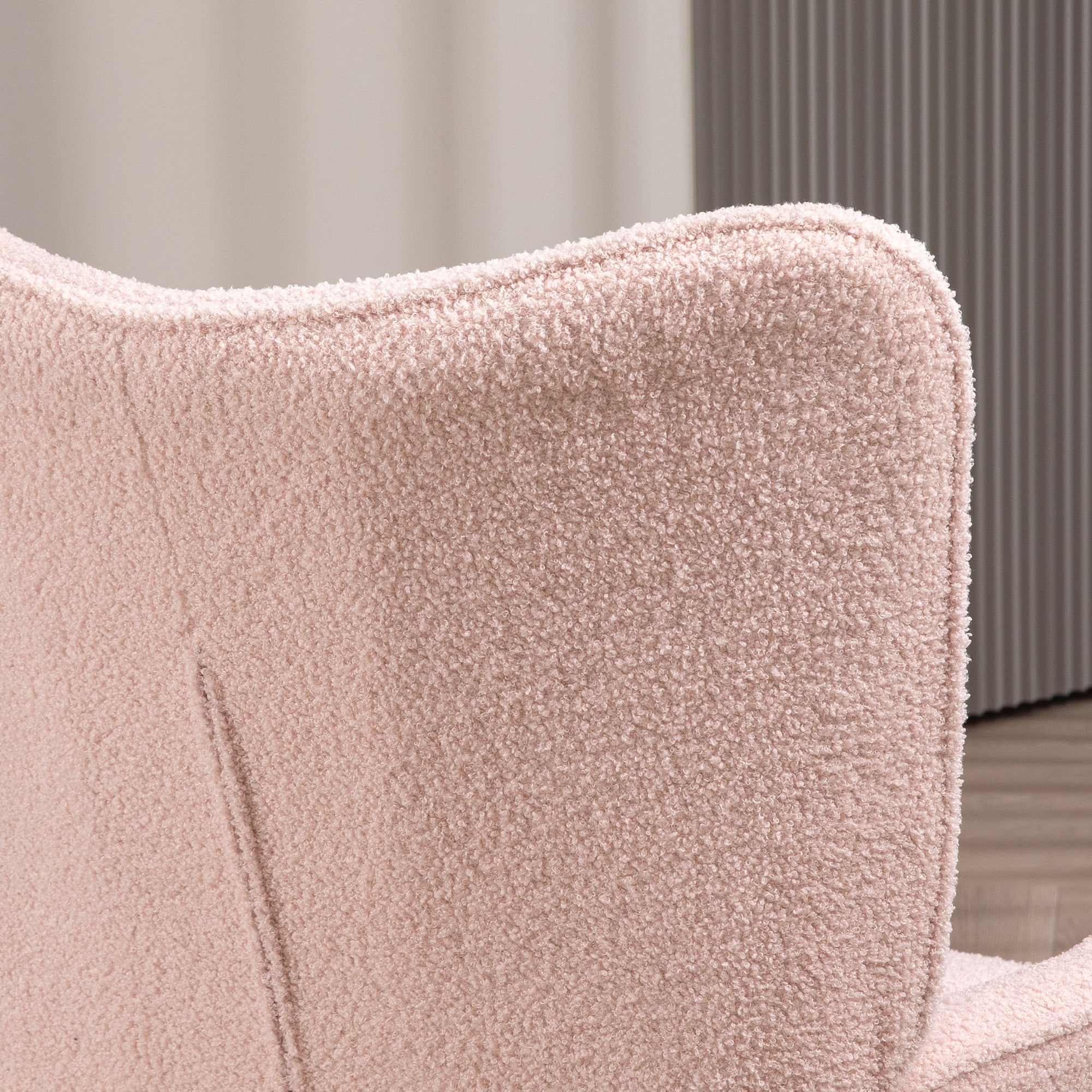 HOMCOM Modern Sherpa Boucle Accent Chair, Upholstered Wingback Armchair, Fluffy Vanity Chair for Living Room, Bedroom, Reading Room, Pink