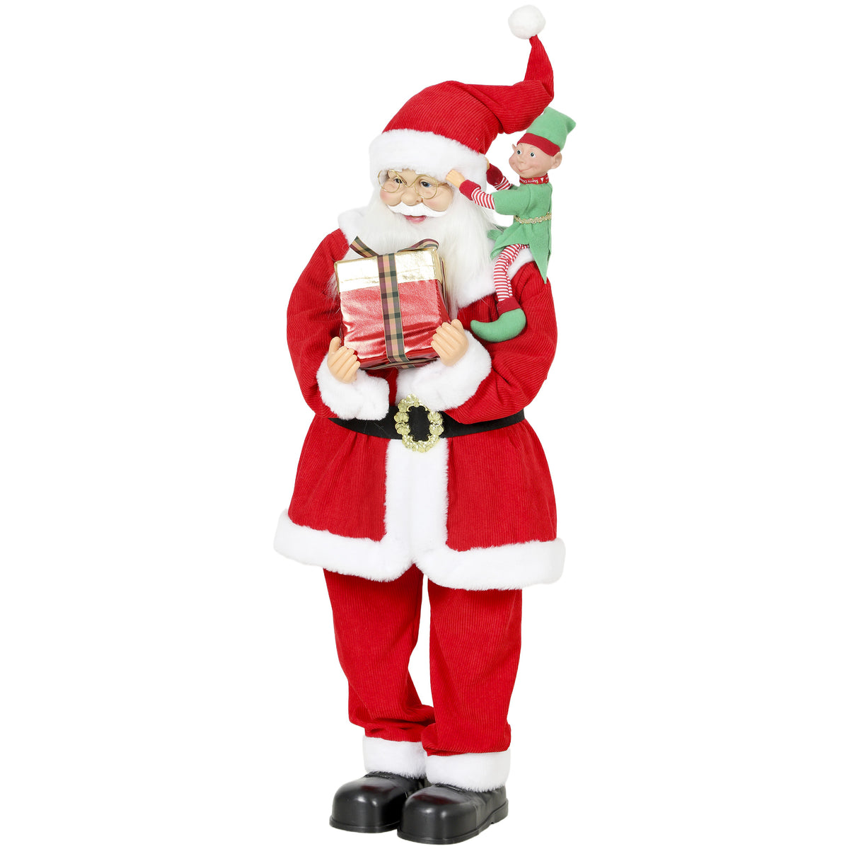 4ft Life Size Singing Dancing Santa Claus, 120 cm Standing Musical Animated Santa with Elf, Gift Box, Handcrafted, Sound Touch Activated, Moving Christmas Figure Decoration