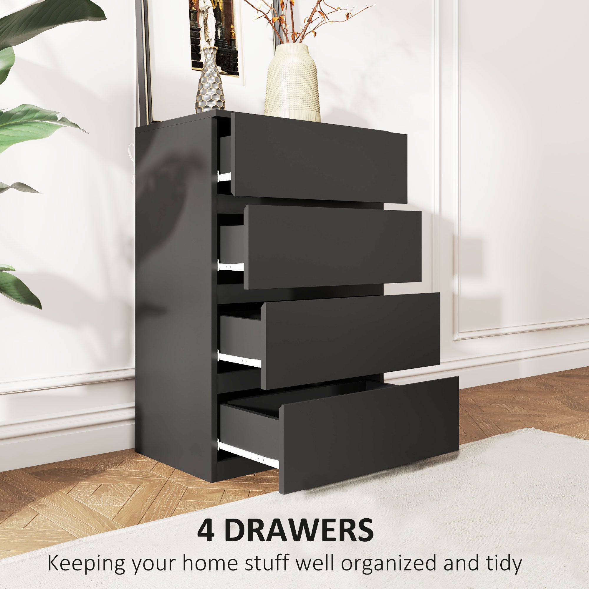 HOMCOM Chest of Drawer, 4 Drawers Storage Cabinet Freestanding Drawer Unit for Bedroom, Black