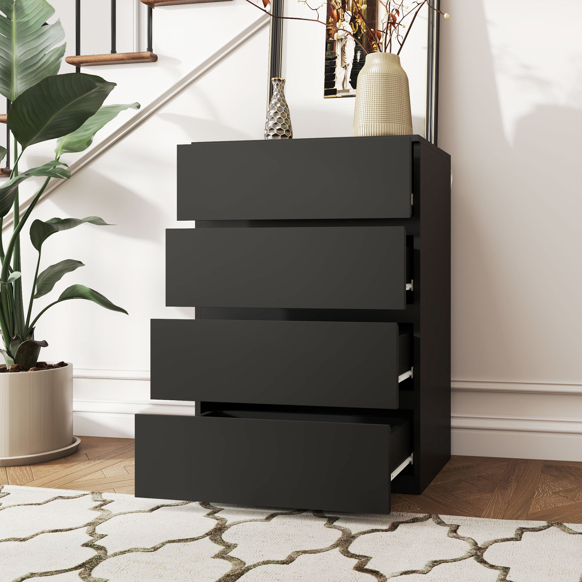 HOMCOM Chest of Drawer, 4 Drawers Storage Cabinet Freestanding Drawer Unit for Bedroom, Black