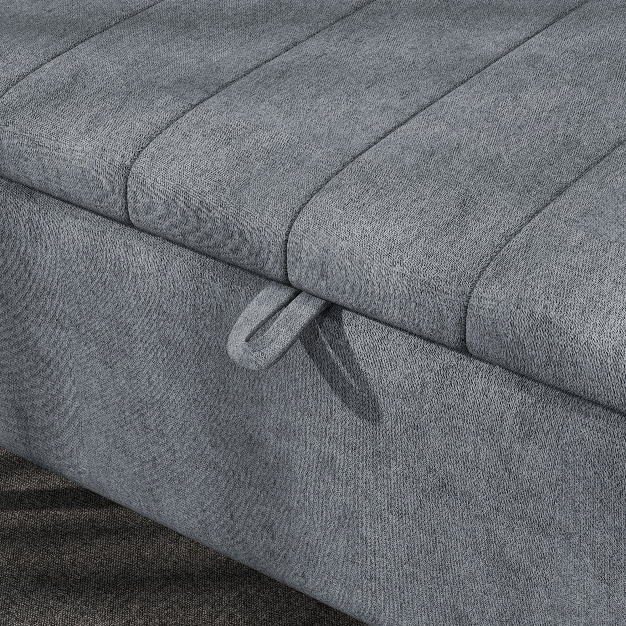HOMCOM Storage Ottoman with Flip Top, Rectangular Upholstered Bench, Linen Fabric Footstool with Steel Legs for Living Room, Bedroom, Dark Grey