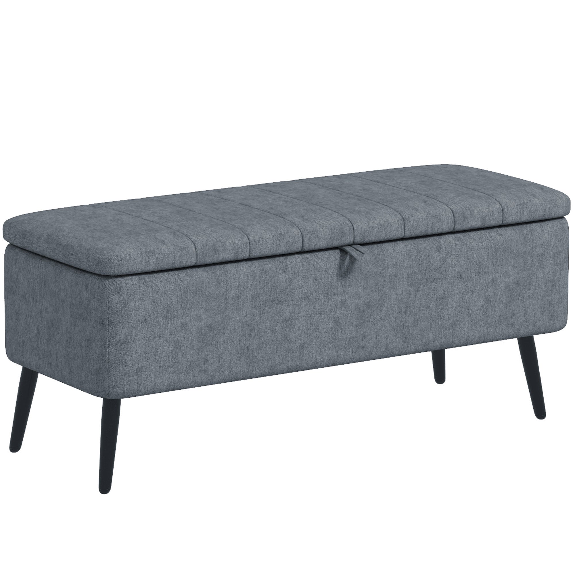 HOMCOM Storage Ottoman with Flip Top, Rectangular Upholstered Bench, Linen Fabric Footstool with Steel Legs for Living Room, Bedroom, Dark Grey