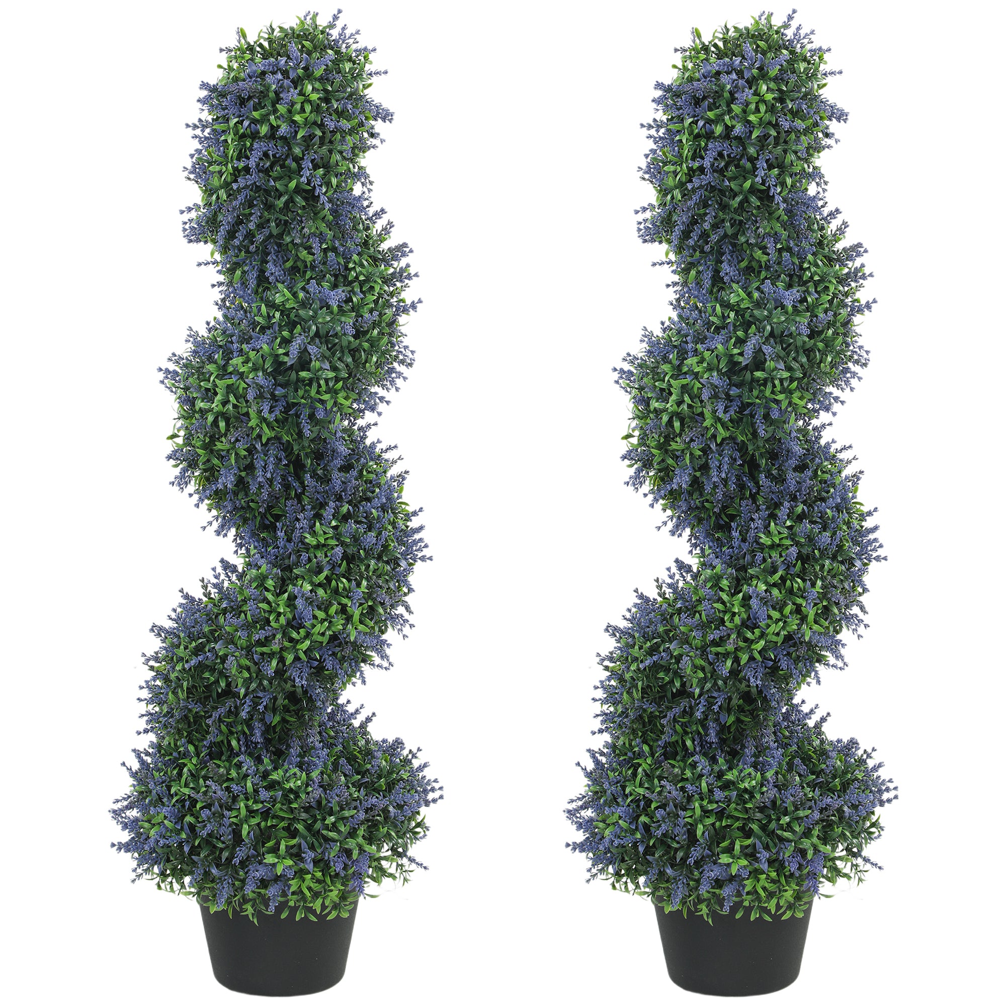 Set of 2 Artificial Lavender Topiary Tree, Spiral Topiary Tree with 315 Leaves and 315 Flowers, Fake Plants in Pot for Indoor Outdoor Decor, 90cm, Purple