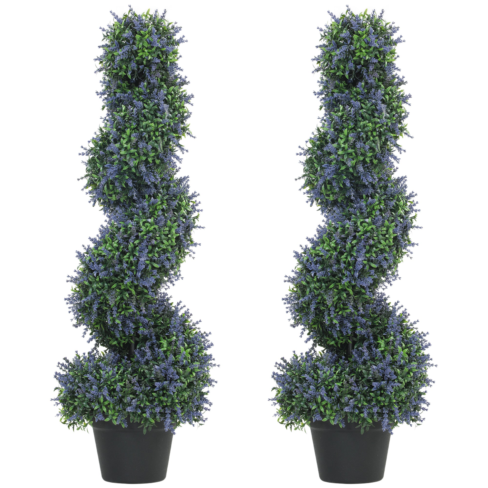 Set of 2 Artificial Lavender Topiary Tree, Spiral Topiary Tree with 315 Leaves and 315 Flowers, Fake Plants in Pot for Indoor Outdoor Decor, 90cm, Purple