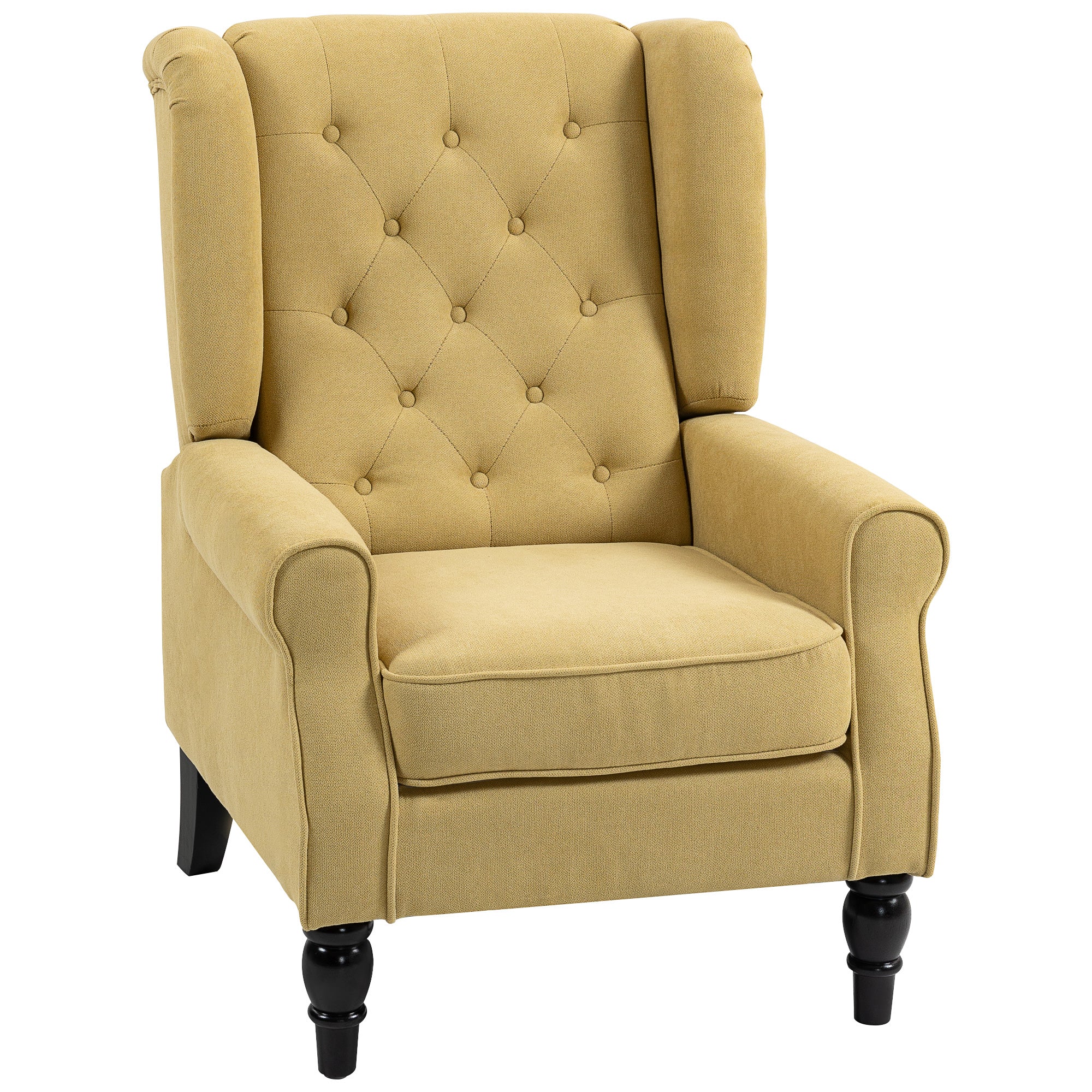 Retro Accent Chair, Snow Flannel Wingback Armchair with Wood Frame Button Tufted Design for Living Room Bedroom, Yellow