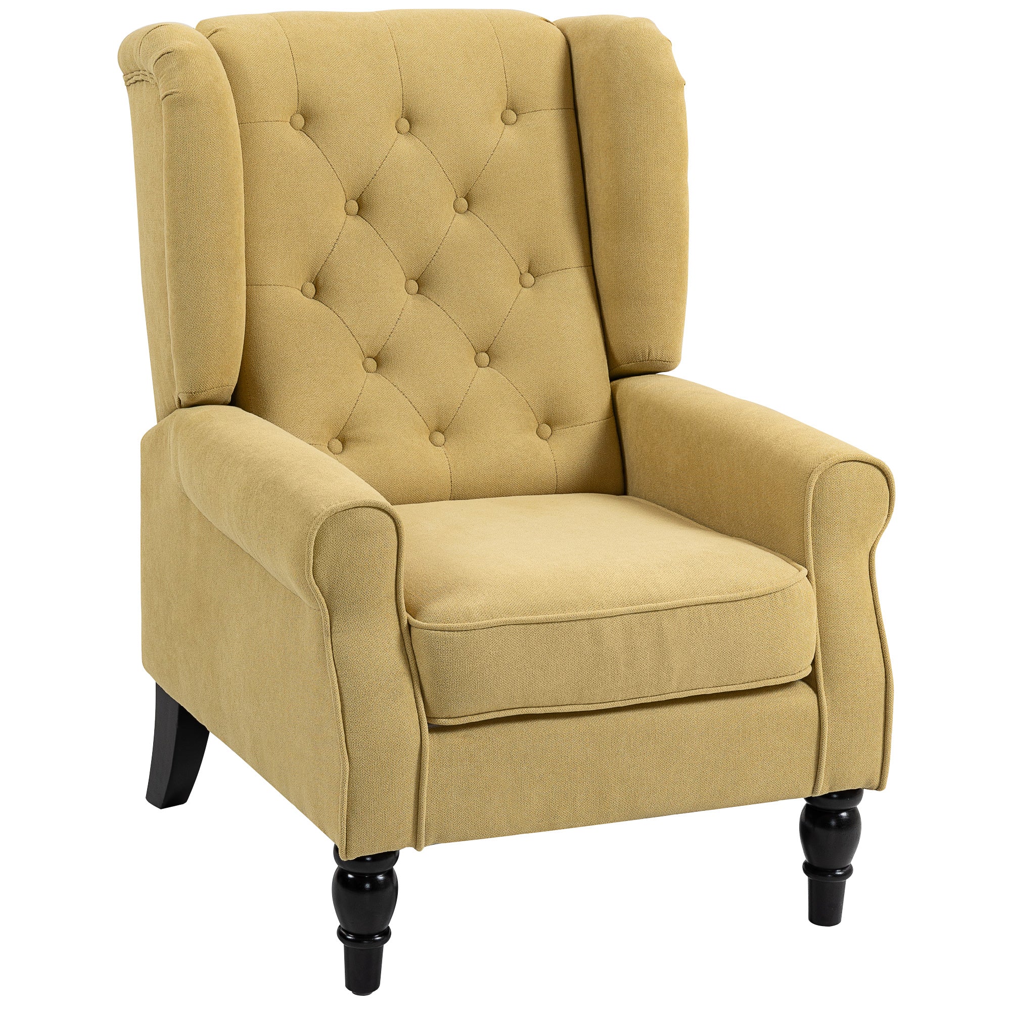 Retro Accent Chair, Snow Flannel Wingback Armchair with Wood Frame Button Tufted Design for Living Room Bedroom, Yellow