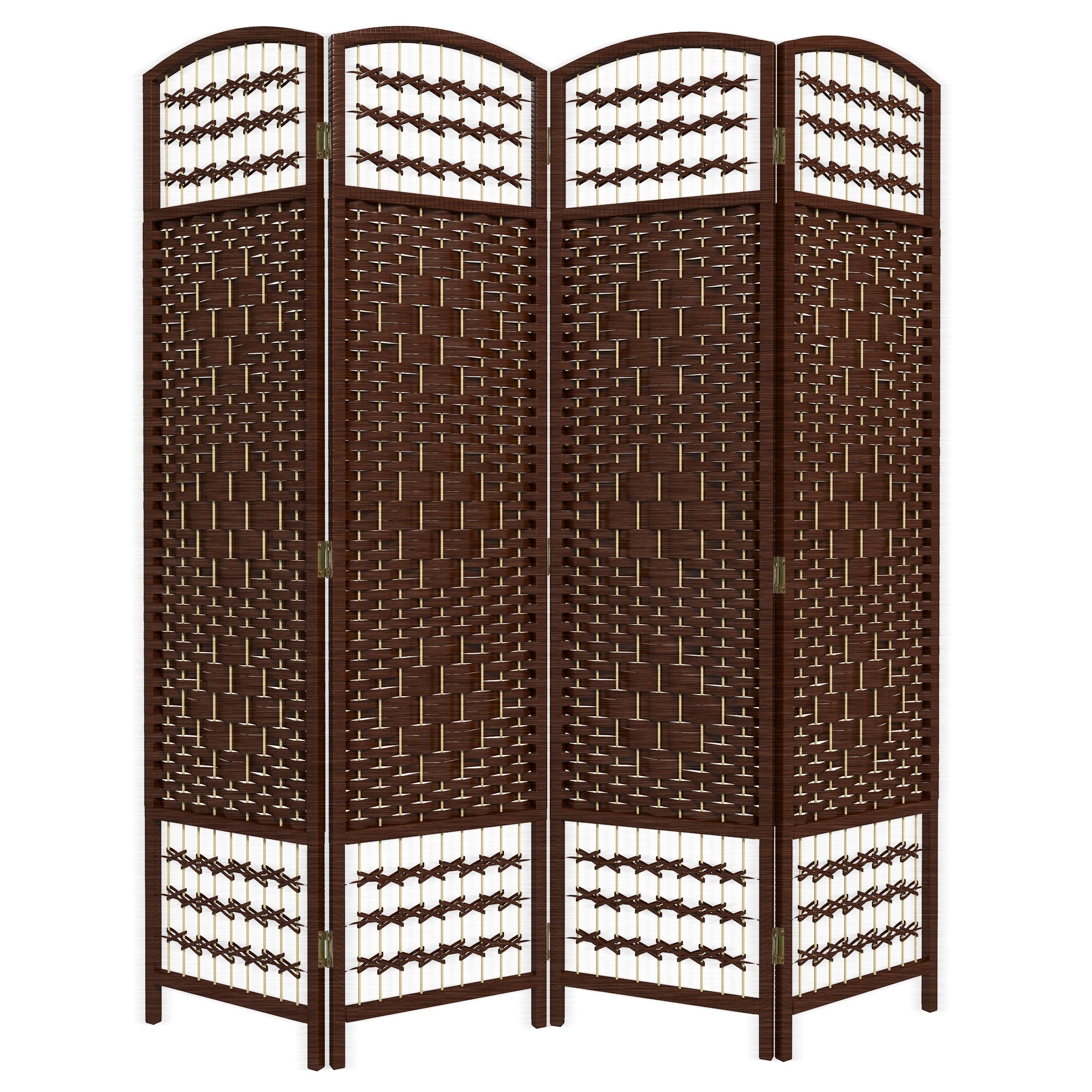 4 Panel Folding Room Divider Portable Privacy Screen Wave Fiber Room Partition for Home Office Brown