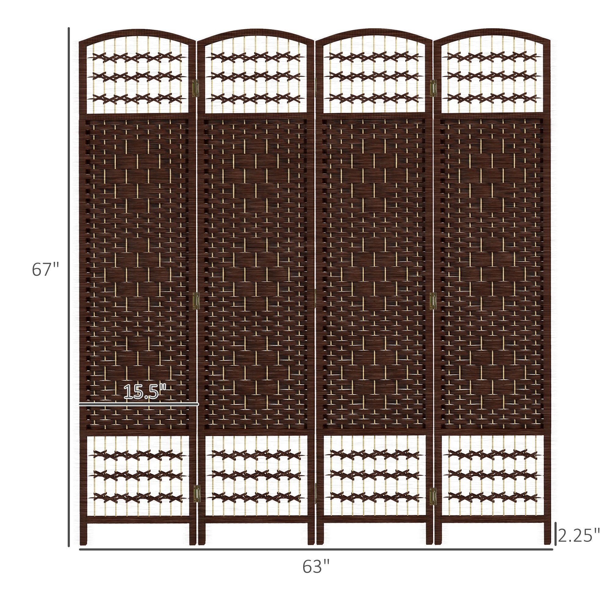 4 Panel Folding Room Divider Portable Privacy Screen Wave Fiber Room Partition for Home Office Brown