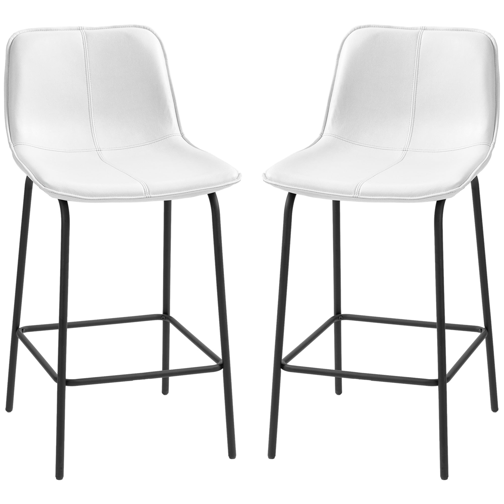 HOMCOM Bar Stools Set of 2, Upholstered Counter Height Bar Chairs, 26" (66 cm) Kitchen Stools with Steel Legs for Dining Area, Kitchen Aisle, Cream White