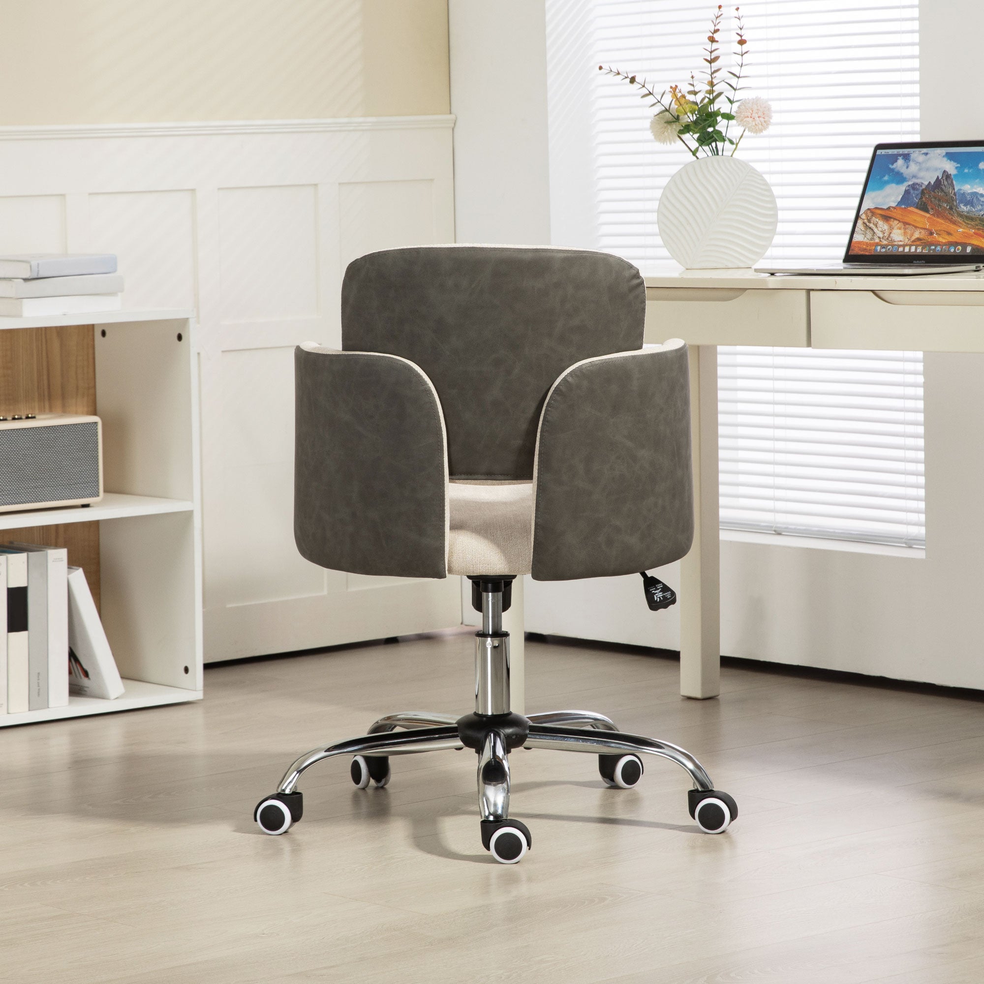 HOMCOM Fabric Office Chair, Height Adjustable Small Desk Chair with Swivel Wheels and Tilt Function, Computer Chair, Cream White