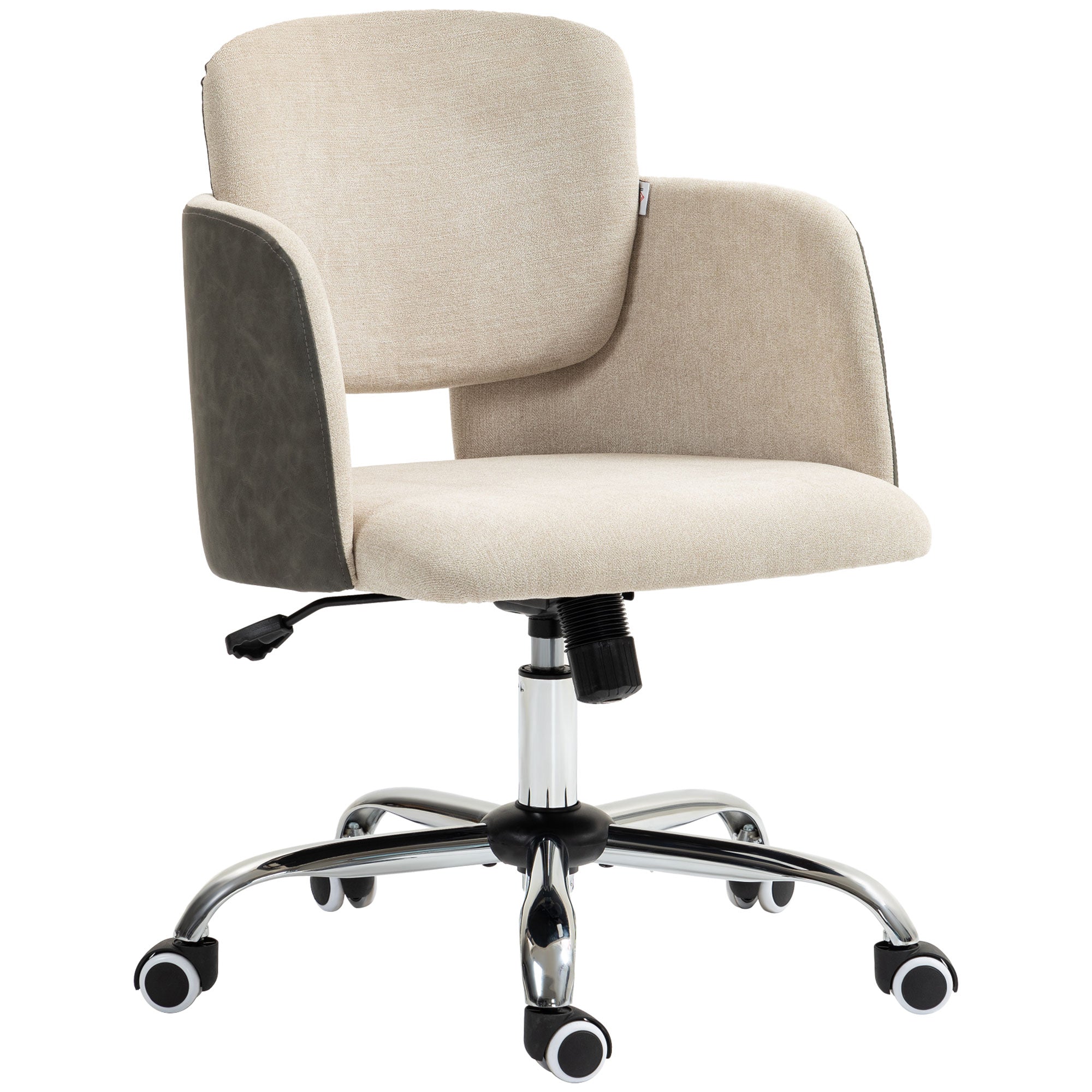 HOMCOM Fabric Office Chair, Height Adjustable Small Desk Chair with Swivel Wheels and Tilt Function, Computer Chair, Cream White