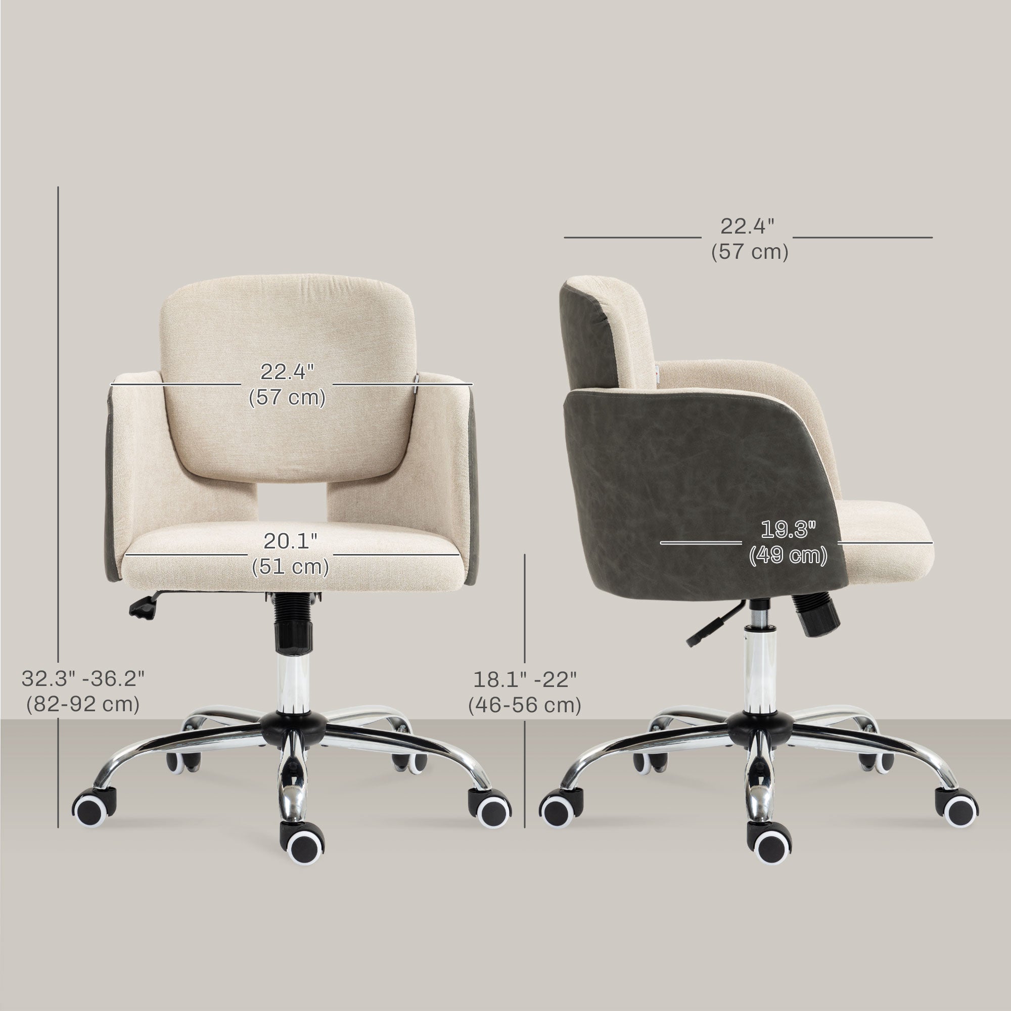 HOMCOM Fabric Office Chair, Height Adjustable Small Desk Chair with Swivel Wheels and Tilt Function, Computer Chair, Cream White