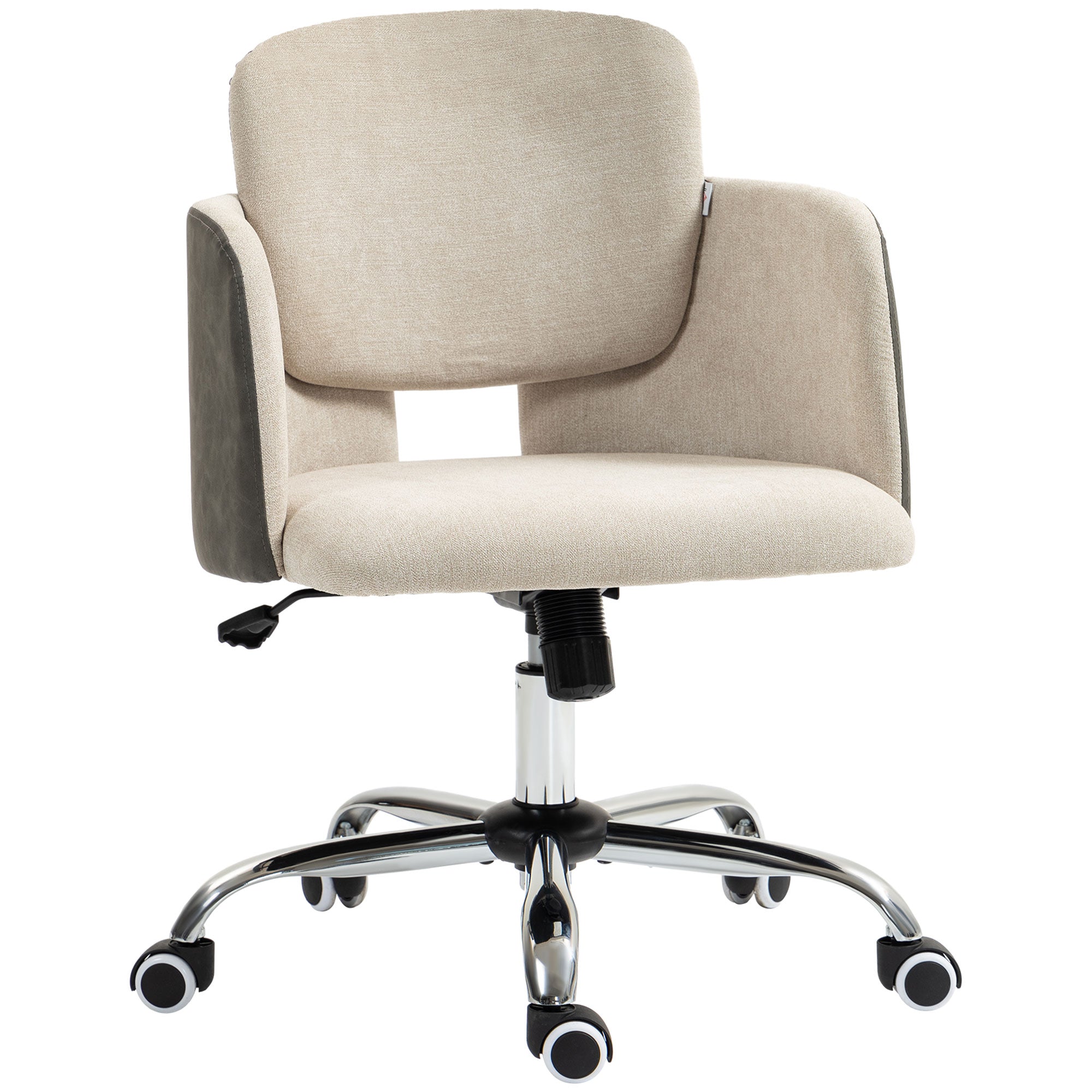 HOMCOM Fabric Office Chair, Height Adjustable Small Desk Chair with Swivel Wheels and Tilt Function, Computer Chair, Cream White