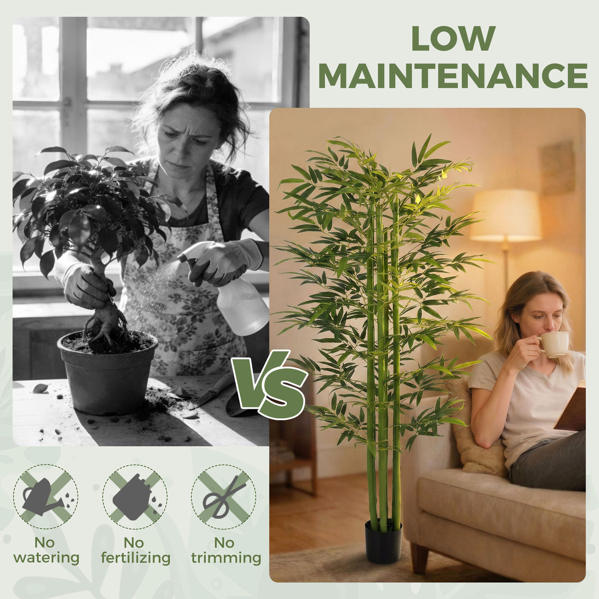 Set of 2 180 cm Artificial Bamboo Tree in Pot with Adjustable Shape, Indoor Fake Plants for Home Office Living Room Decor