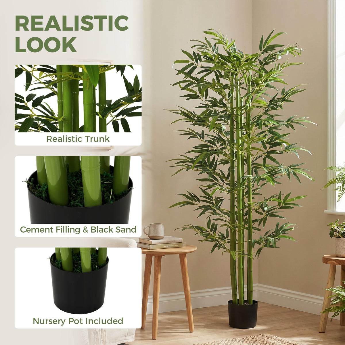 Set of 2 180 cm Artificial Bamboo Tree in Pot with Adjustable Shape, Indoor Fake Plants for Home Office Living Room Decor