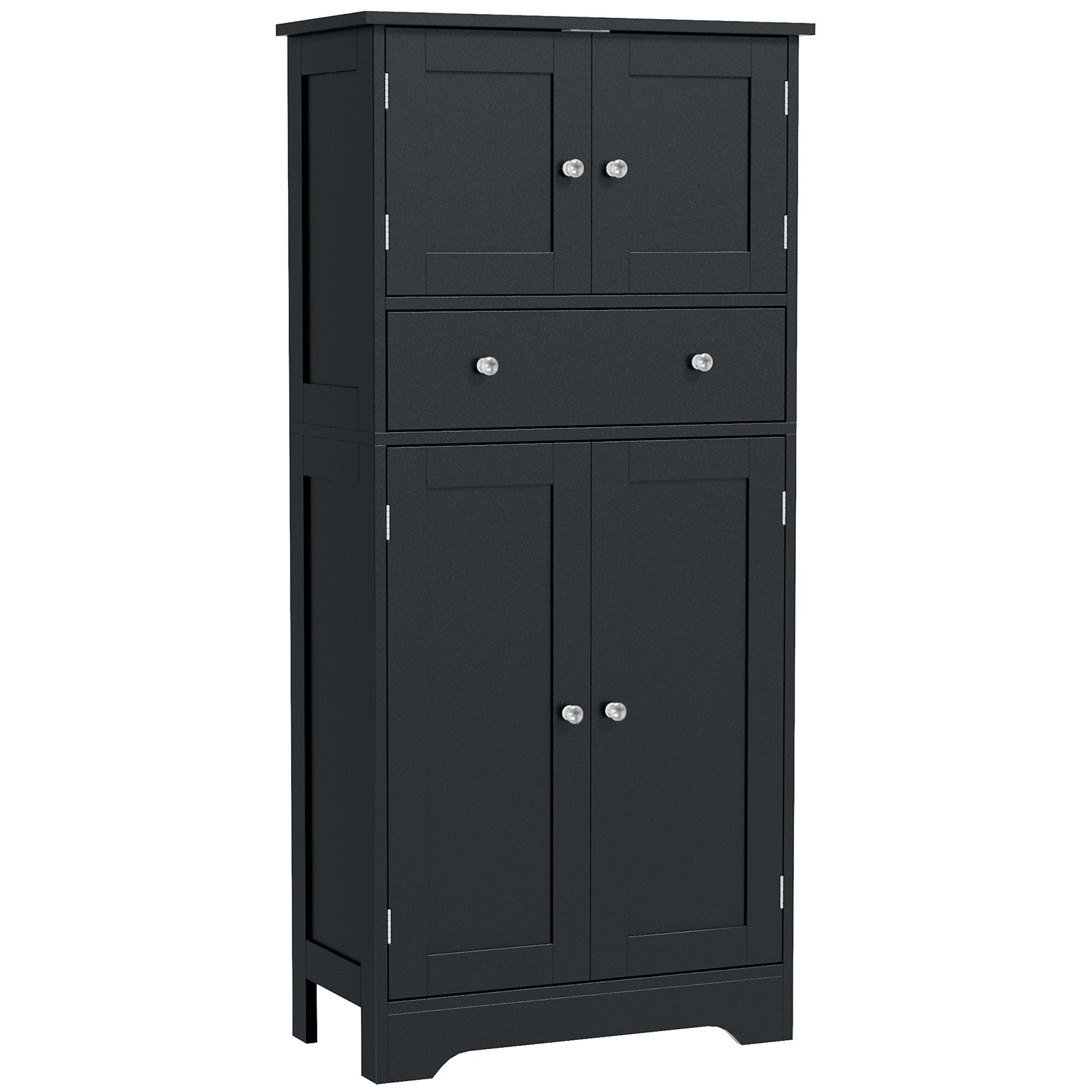 HOMCOM 50.5" Kitchen Pantry Cabinet, Modern Freestanding Storage Cabinet with Doors and Shelves, Kitchen Cabinet with Drawer and Adjustable Shelf, Black