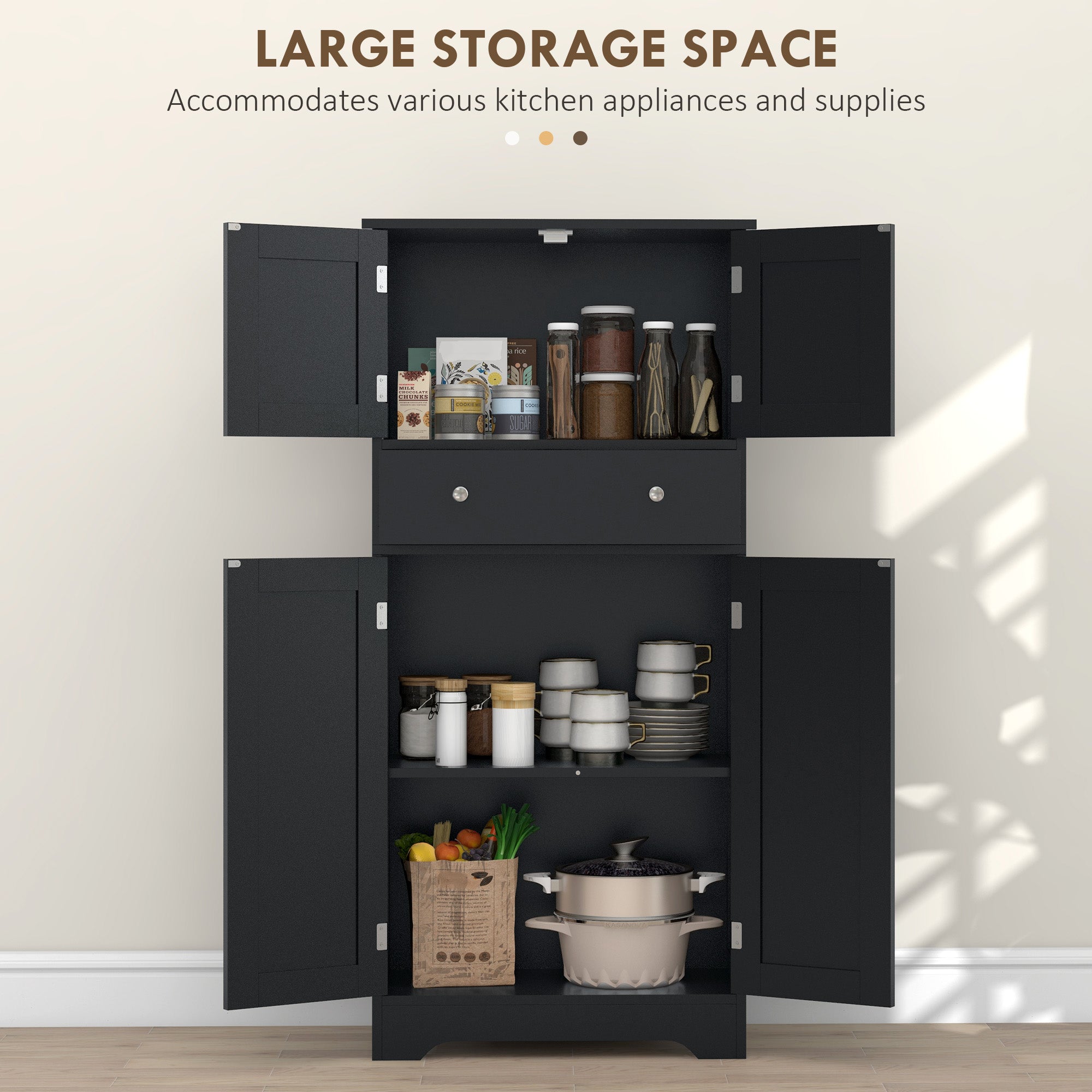 HOMCOM 50.5" Kitchen Pantry Cabinet, Modern Freestanding Storage Cabinet with Doors and Shelves, Kitchen Cabinet with Drawer and Adjustable Shelf, Black