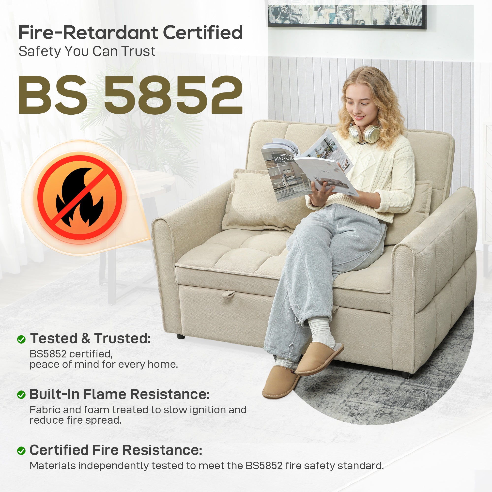 2 Seater Sofa Bed, 3-in-1 Convertible Sleeper Sofa with Click-clack Adjustable Backrest and 2 Pillows, Pull Out Corn Velvet-feel Fabric Bed Settee for Living Room, Guest Room, Light Brown