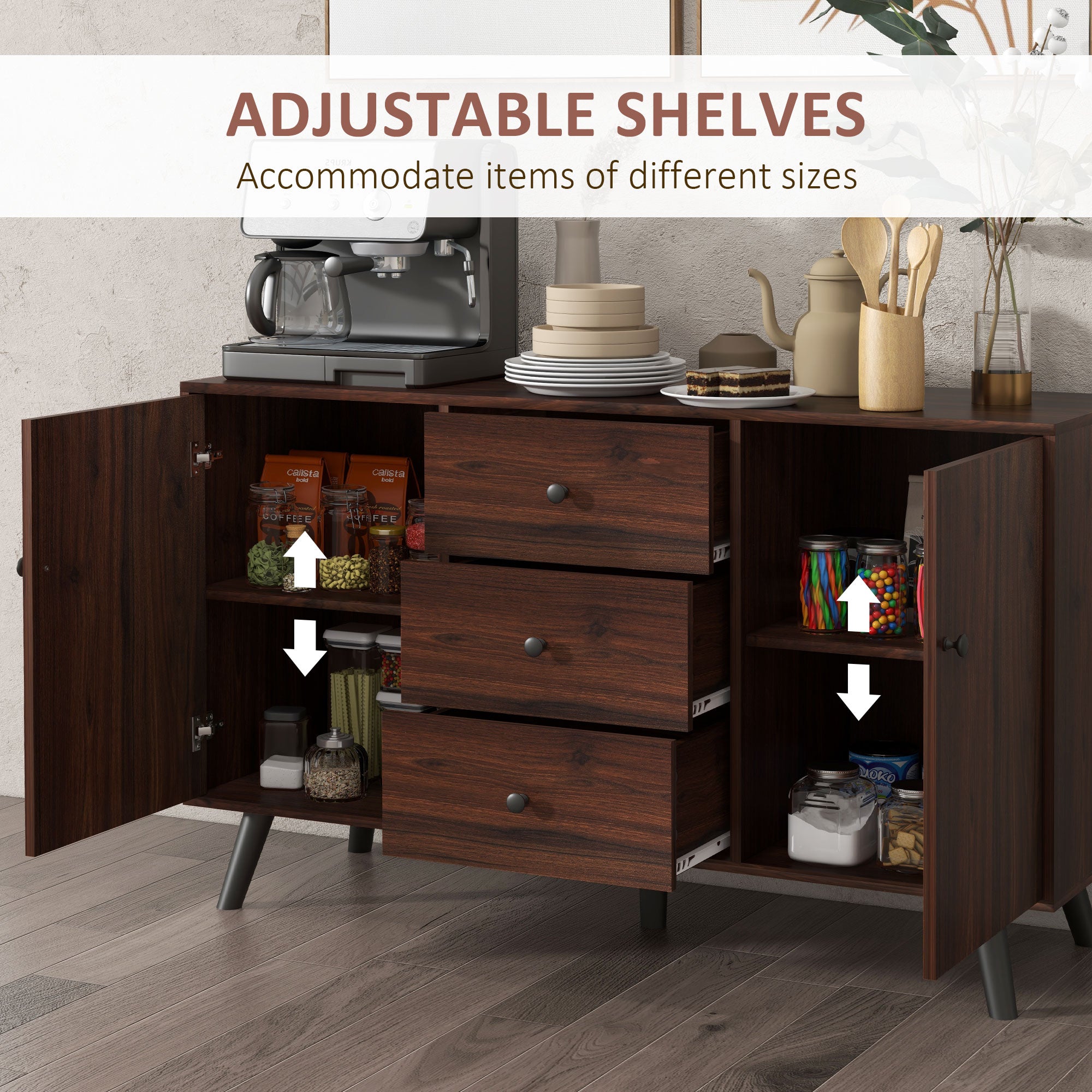 Vintage Sideboard with 3 Drawers & Adjustable Shelves, Rustic Brown - HOMCOM