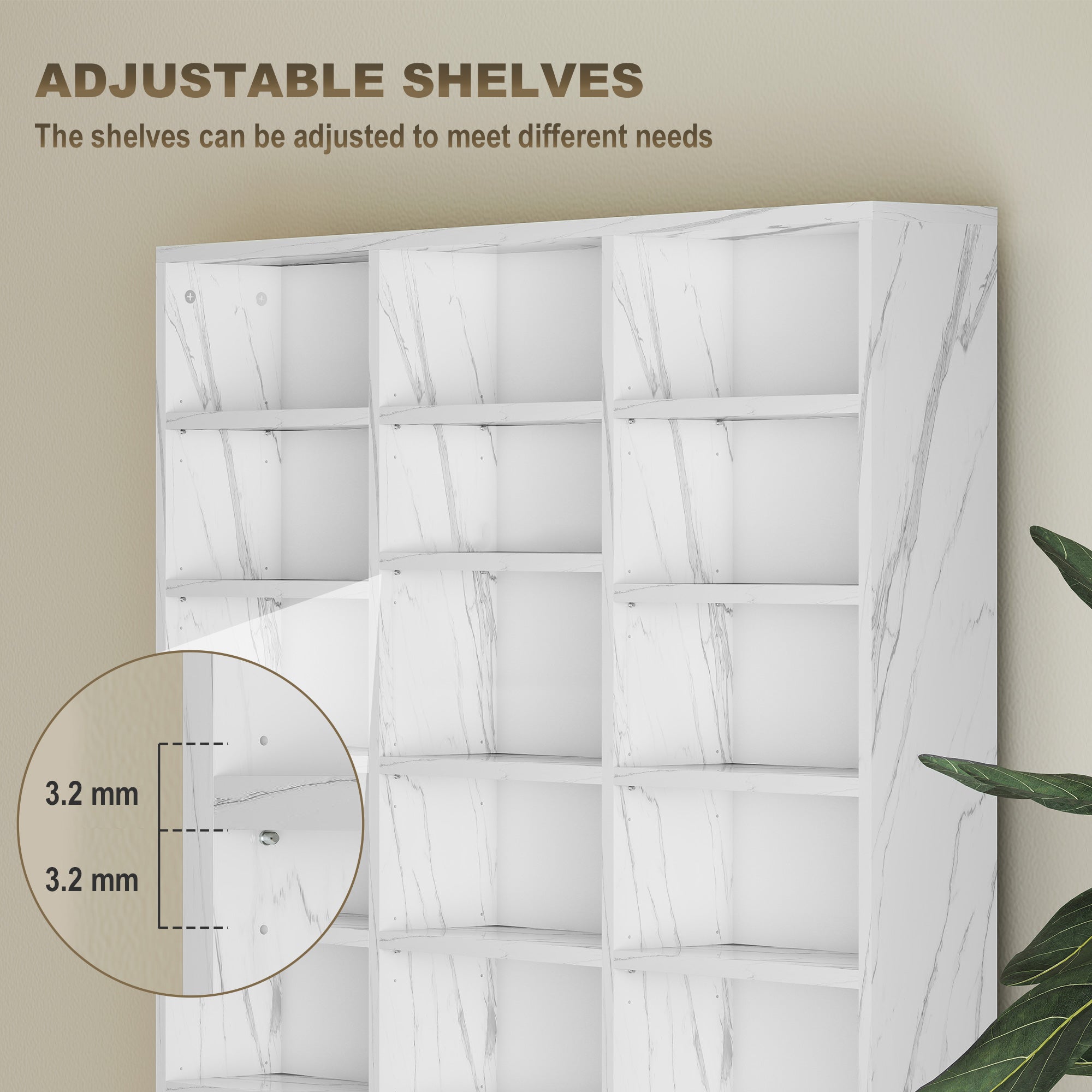 1116 CD/ 528 DVD Storage Unit, Media Storage Shelf, Wooden Display Unit with Adjustable Shelves, 102 x 195 cm, White