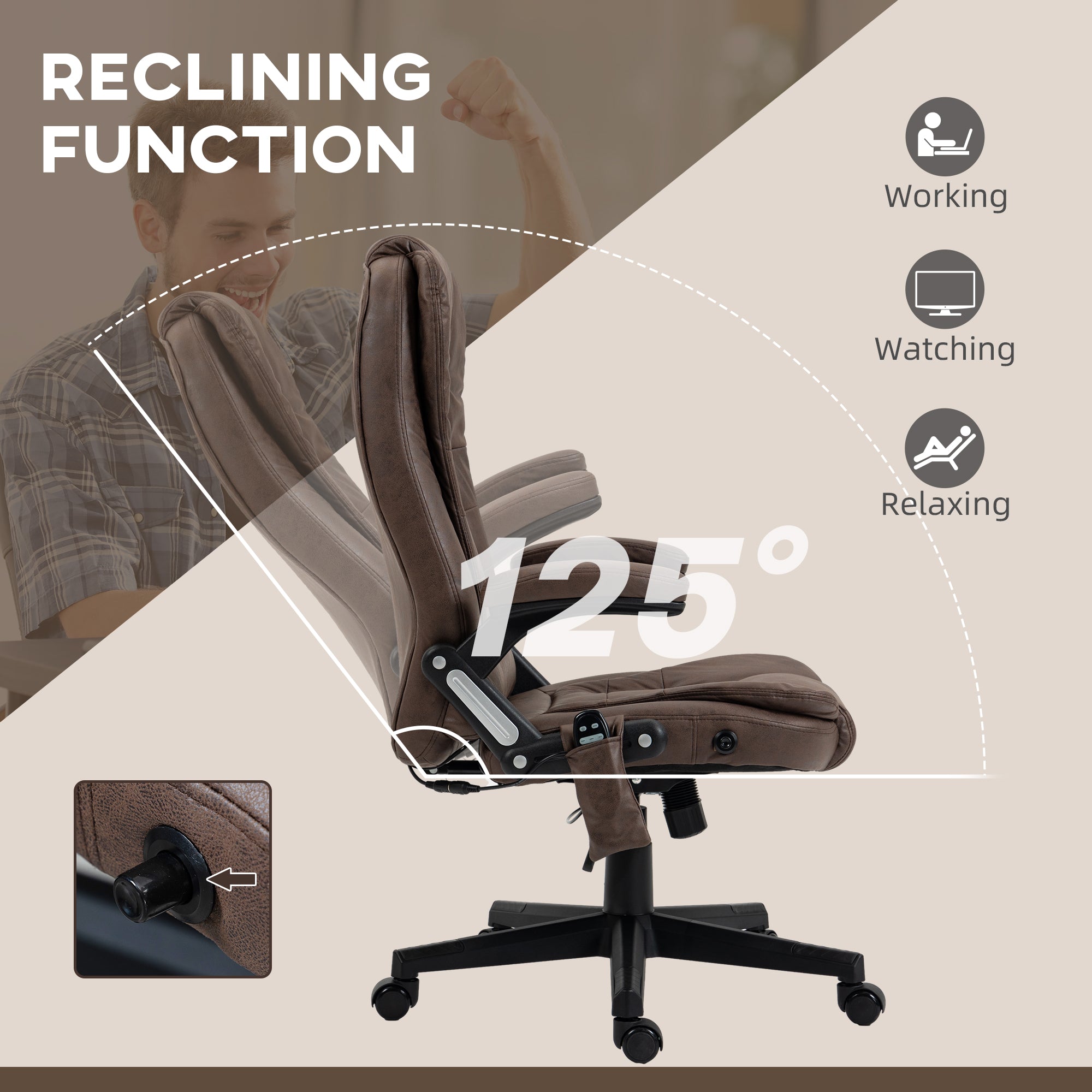 6 Points Heated Massage Office Chair, Microfiber High Back Executive Office Chair, Coffee